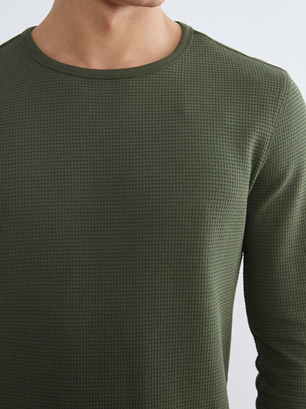 Yeşil Bisiklet Yaka Uzun Kollu Erkek Pijama Üst-2