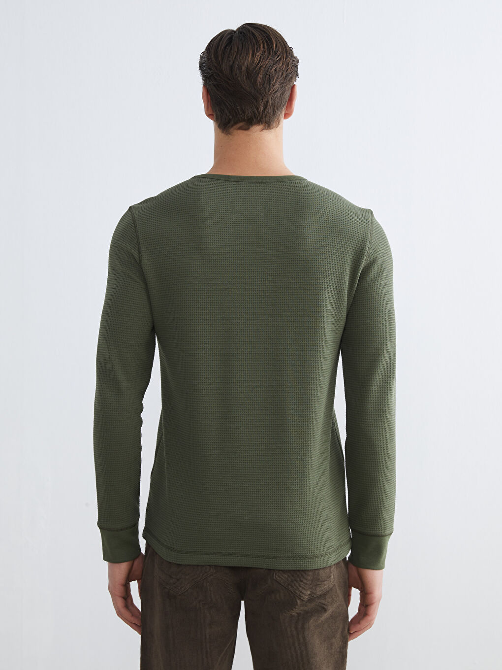 Yeşil Bisiklet Yaka Uzun Kollu Erkek Pijama Üst-3