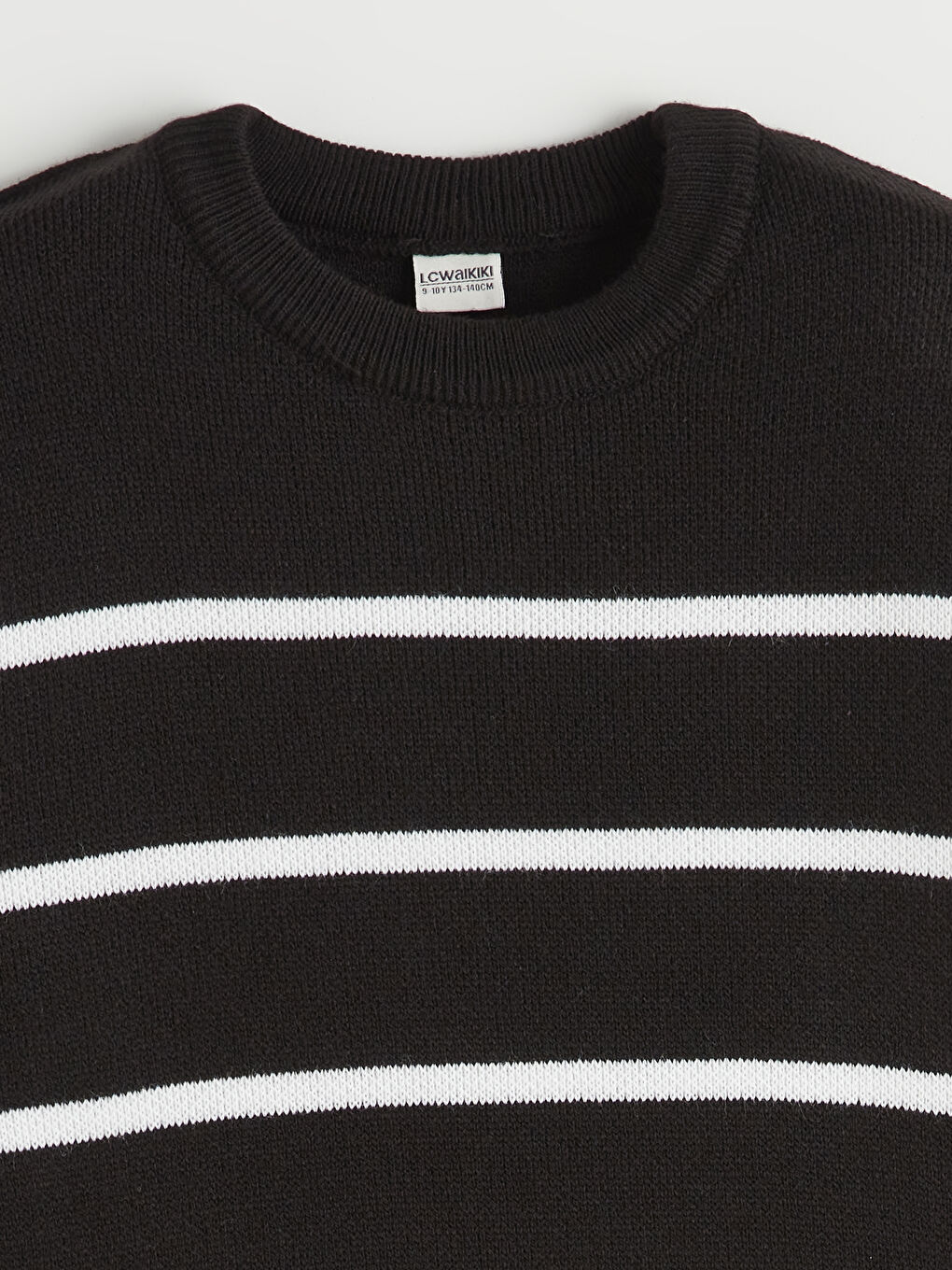 Siyah Bisiklet Yaka Çizgili Erkek Çocuk Triko Kazak-1