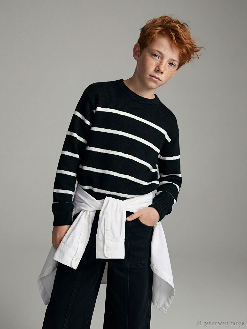 Crew Neck Striped Boys Knitwear Sweater