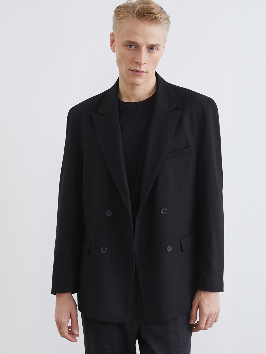 Siyah Standart Kalıp Erkek Blazer Ceket-1