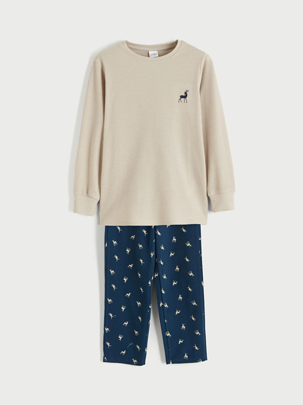 Bej Bisiklet Yaka Baskılı Erkek Çocuk Pijama Takım