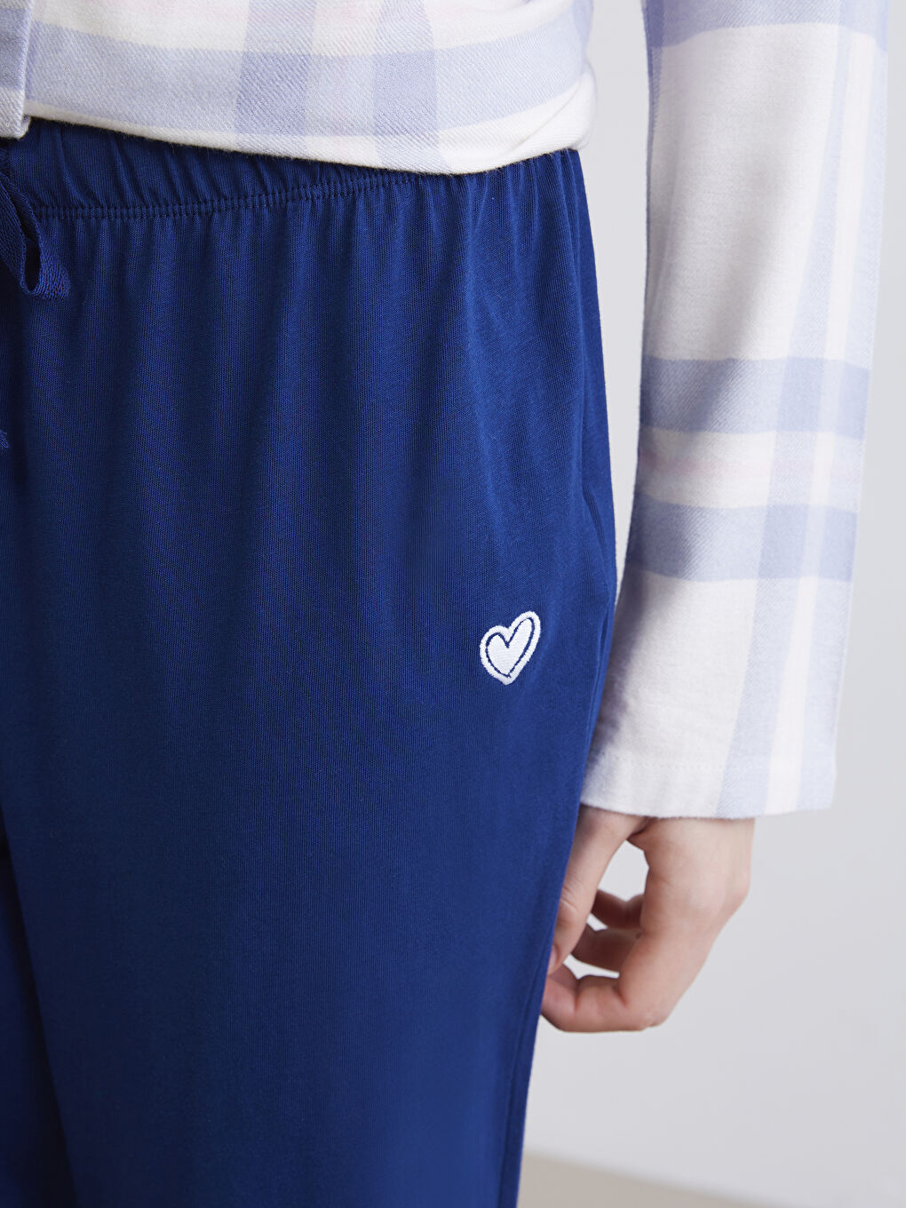 Lacivert Beli Lastikli Nakışlı Kadın Pijama Altı-2