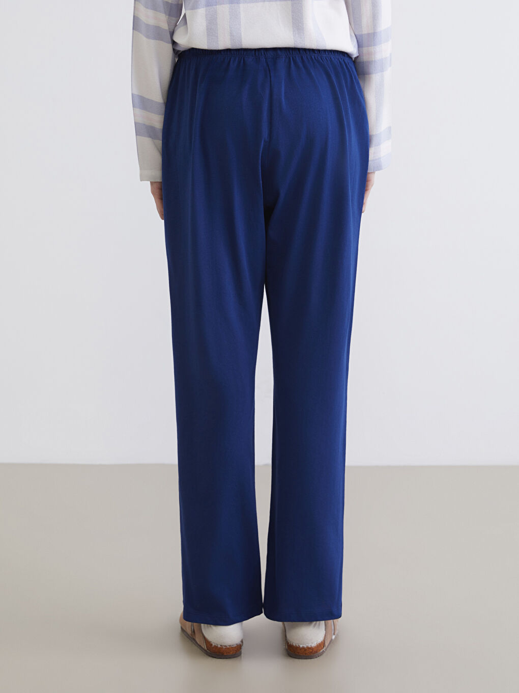 Lacivert Beli Lastikli Nakışlı Kadın Pijama Altı-3