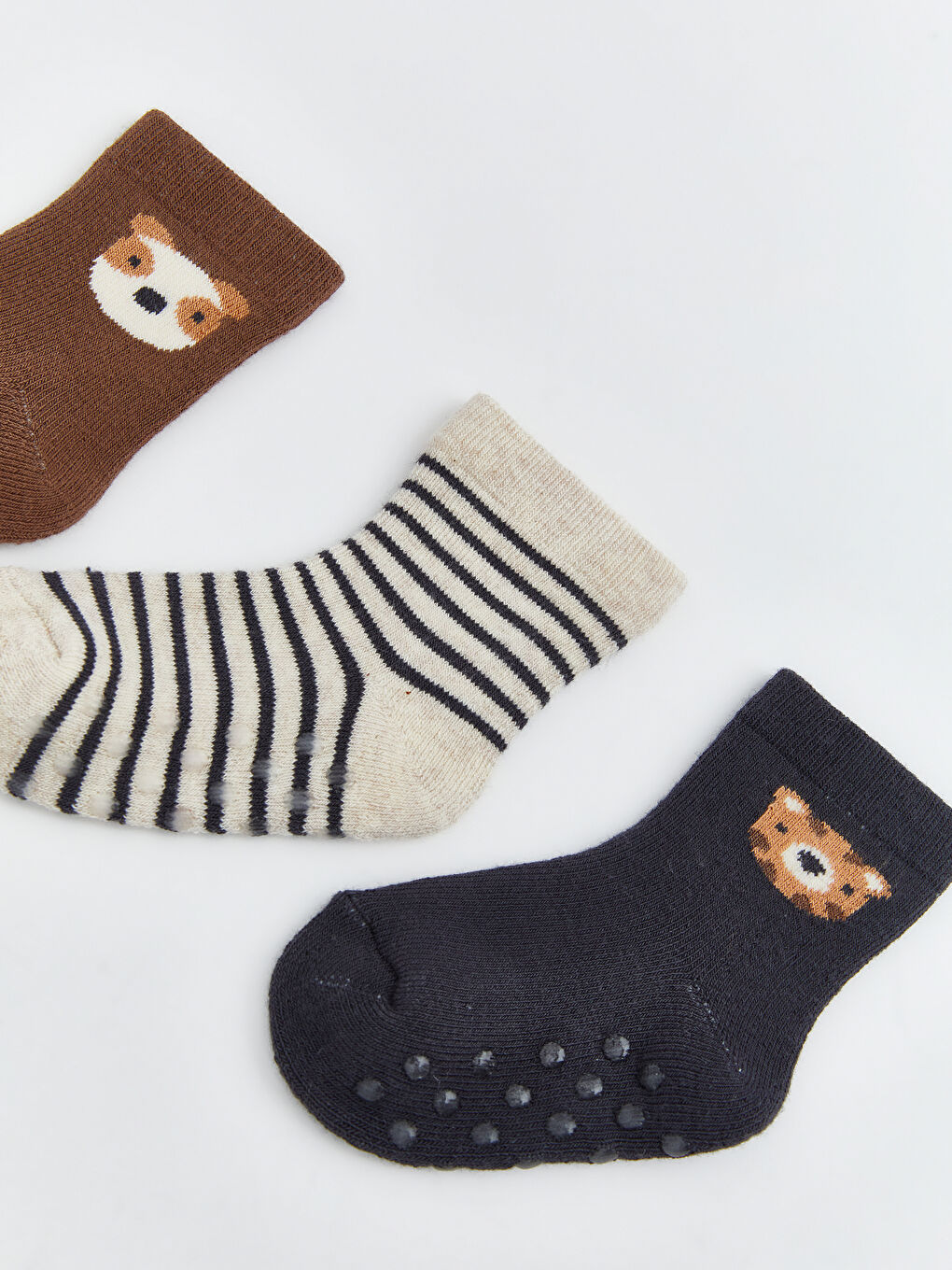 Kahverengi Desenli Erkek Bebek Soket Çorap 3'lü-1