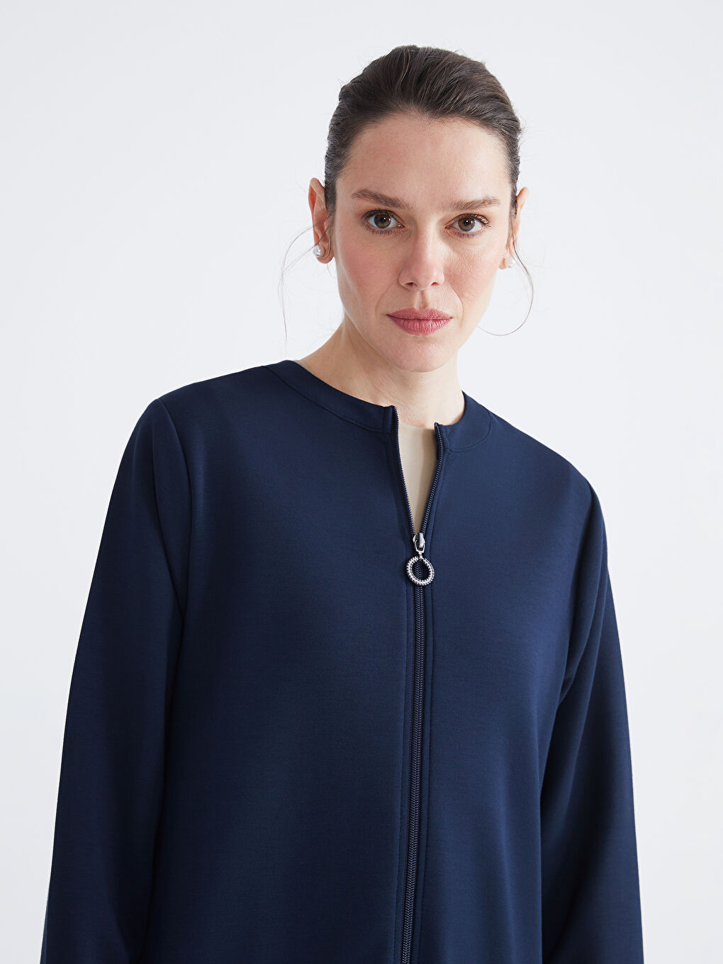 Lacivert Bisiklet Yaka Modal Karışımlı Kadın Ferace-1