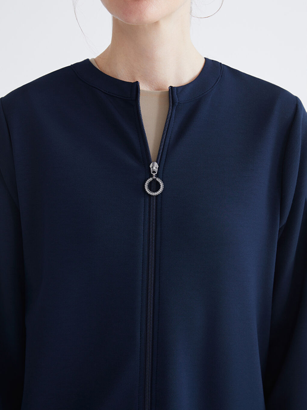 Lacivert Bisiklet Yaka Modal Karışımlı Kadın Ferace-2