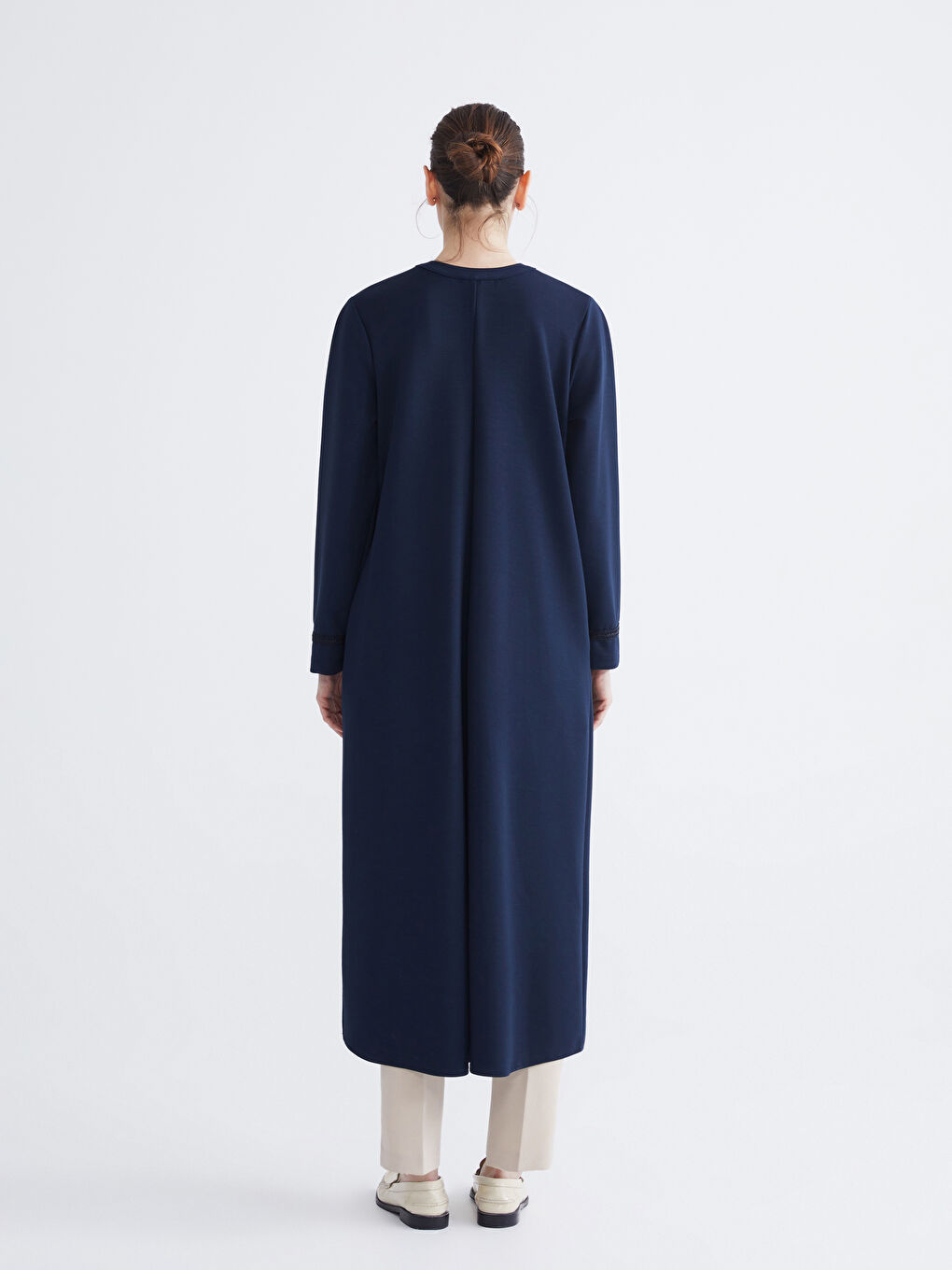 Lacivert Bisiklet Yaka Modal Karışımlı Kadın Ferace-3