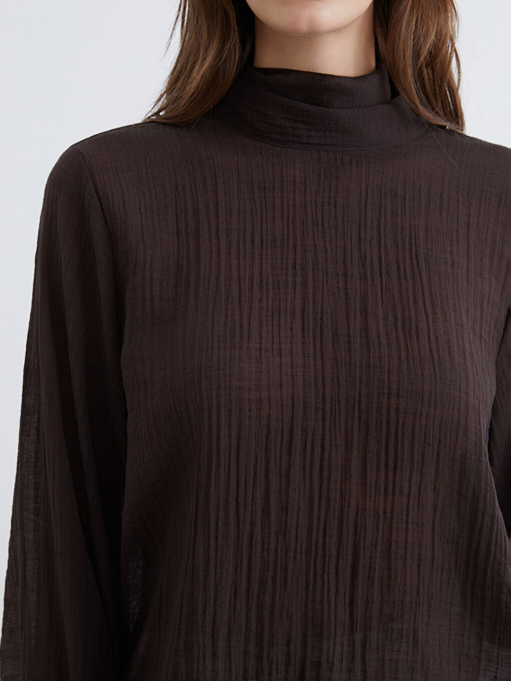 Kahverengi Dik Yaka Dokulu Bluz-2