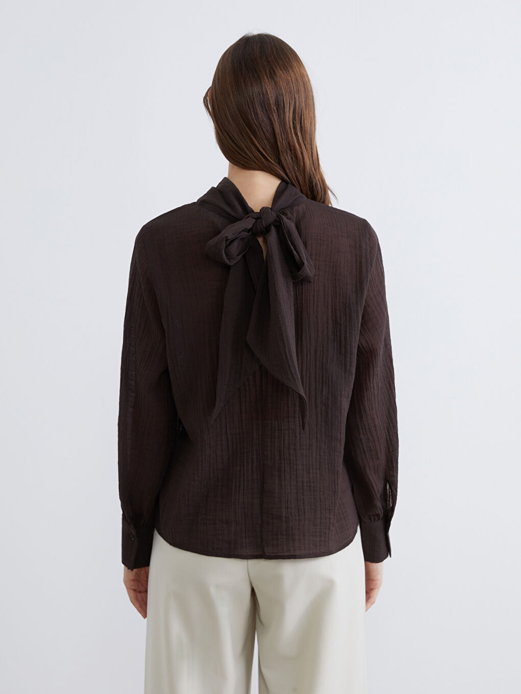 Kahverengi Dik Yaka Dokulu Bluz-3