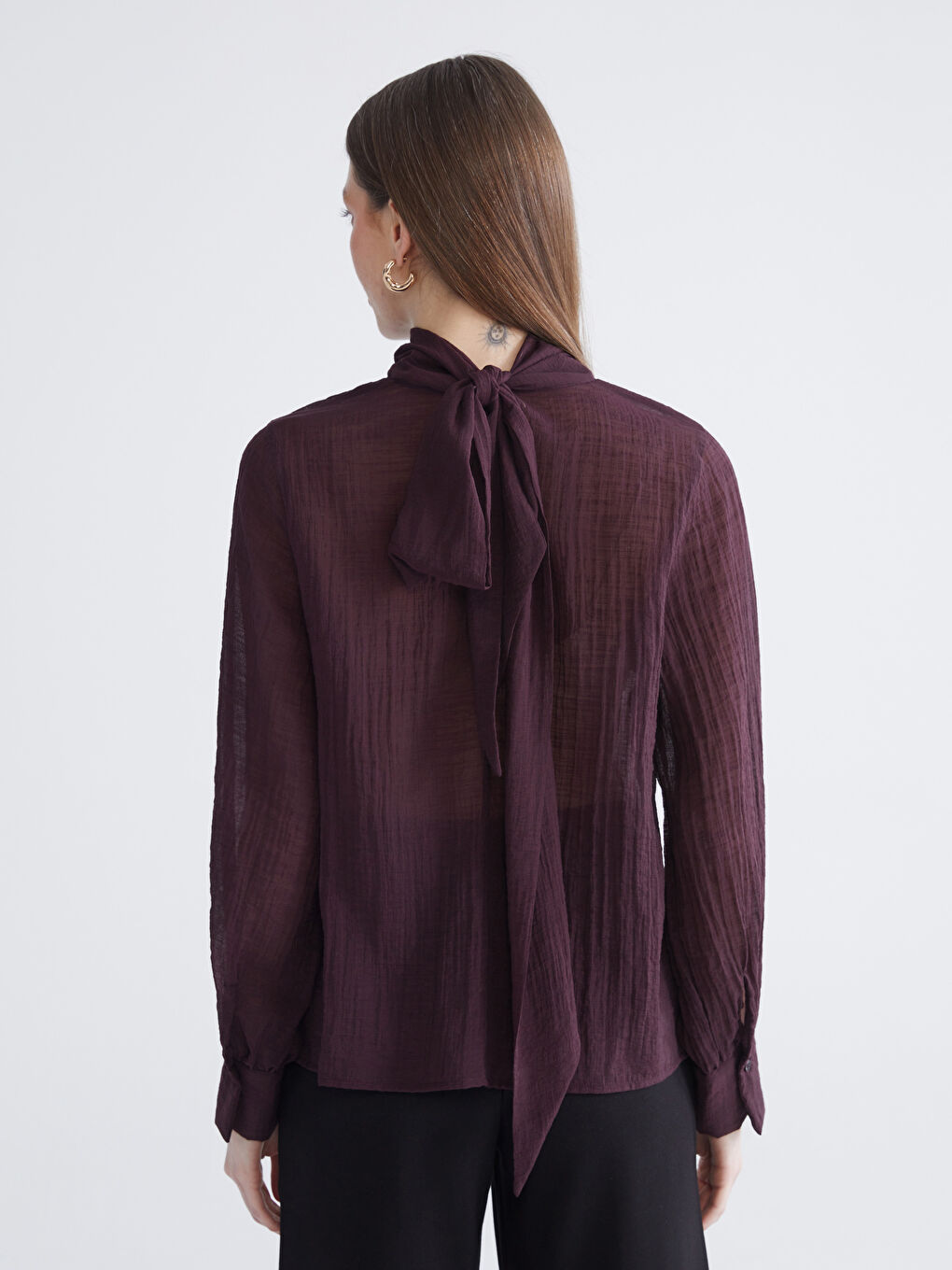 Bordo Dik Yaka Dokulu Bluz-3