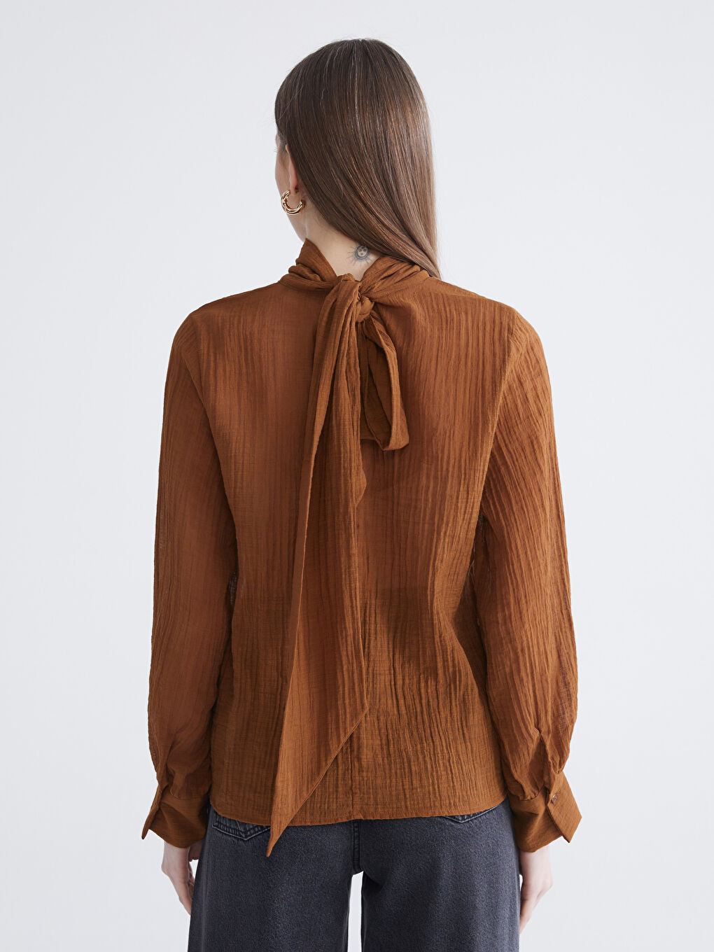 Bej Dik Yaka Dokulu Bluz-3