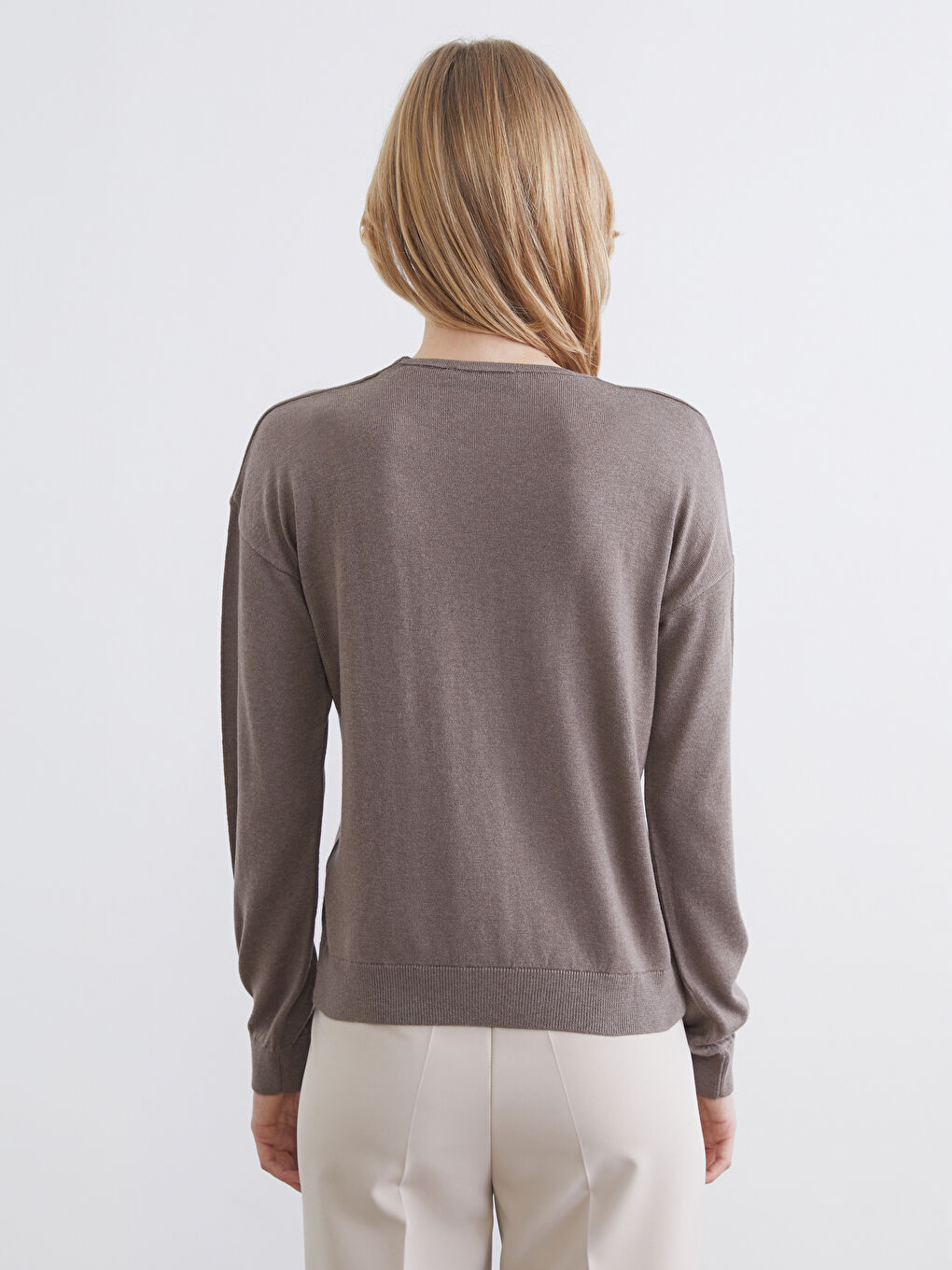 Bej Şal Yaka Kadın Triko Kazak-3