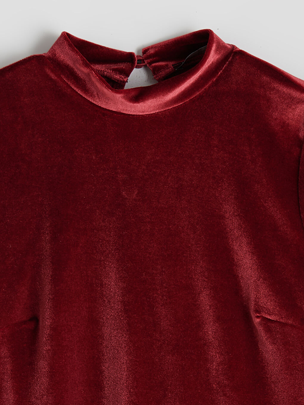 Bordo Dik Yaka A Kesim Kadife Mini Elbise-5