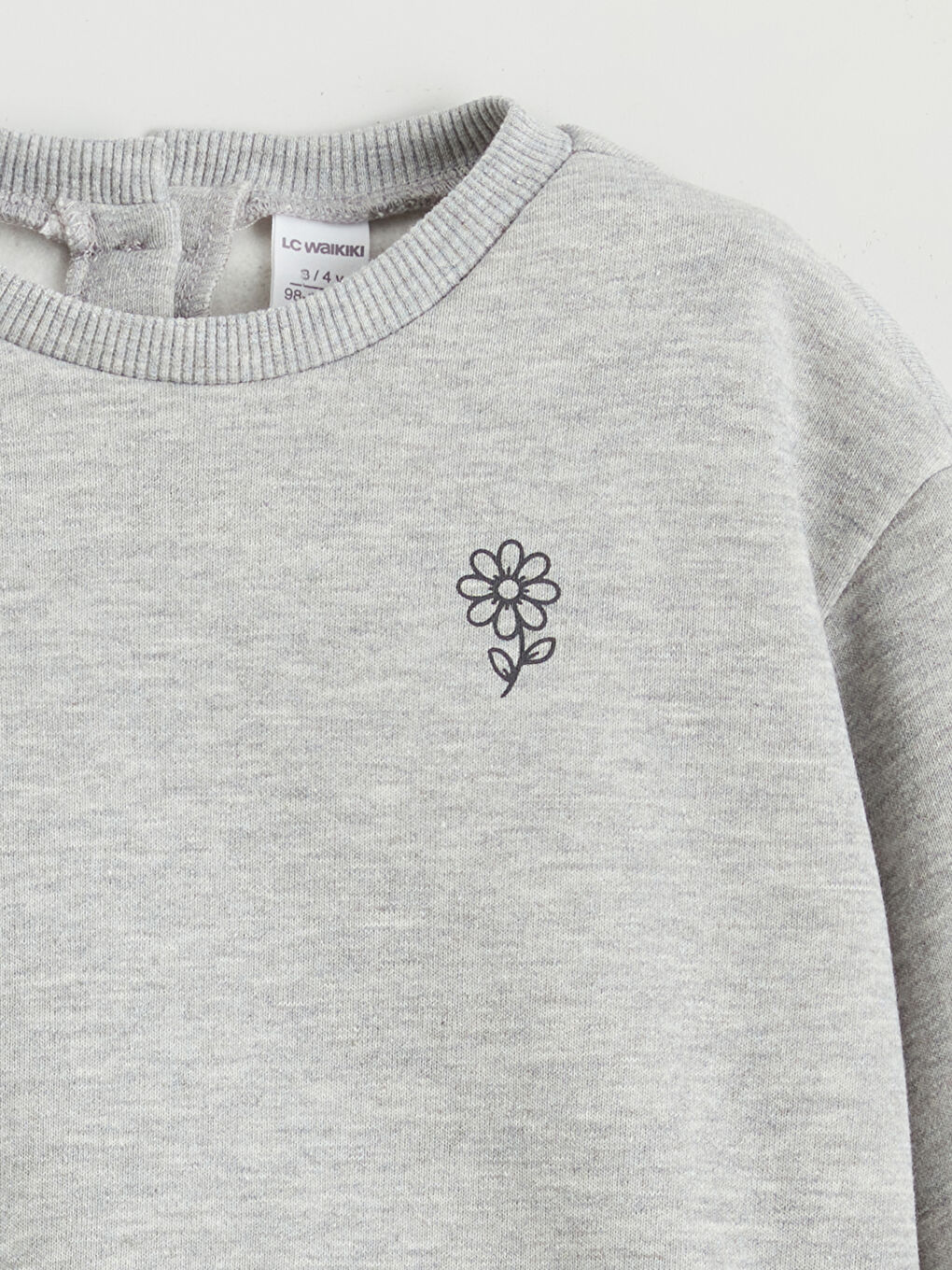 Gri Bisiklet Yaka Çiçekli Kız Çocuk Kalın Sweatshirt-1