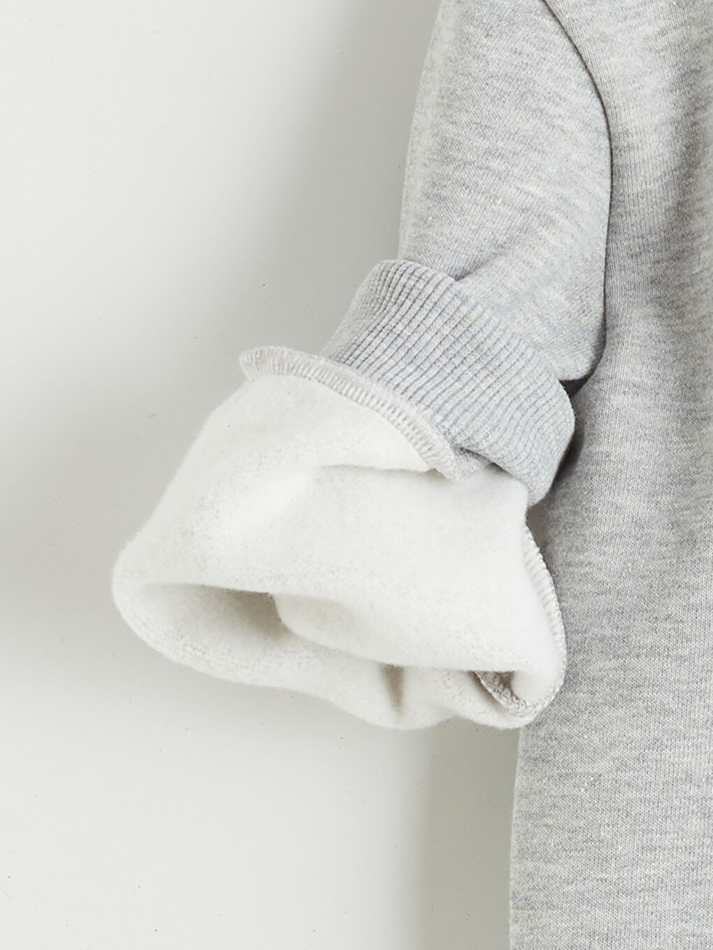 Gri Bisiklet Yaka Çiçekli Kız Çocuk Kalın Sweatshirt-2