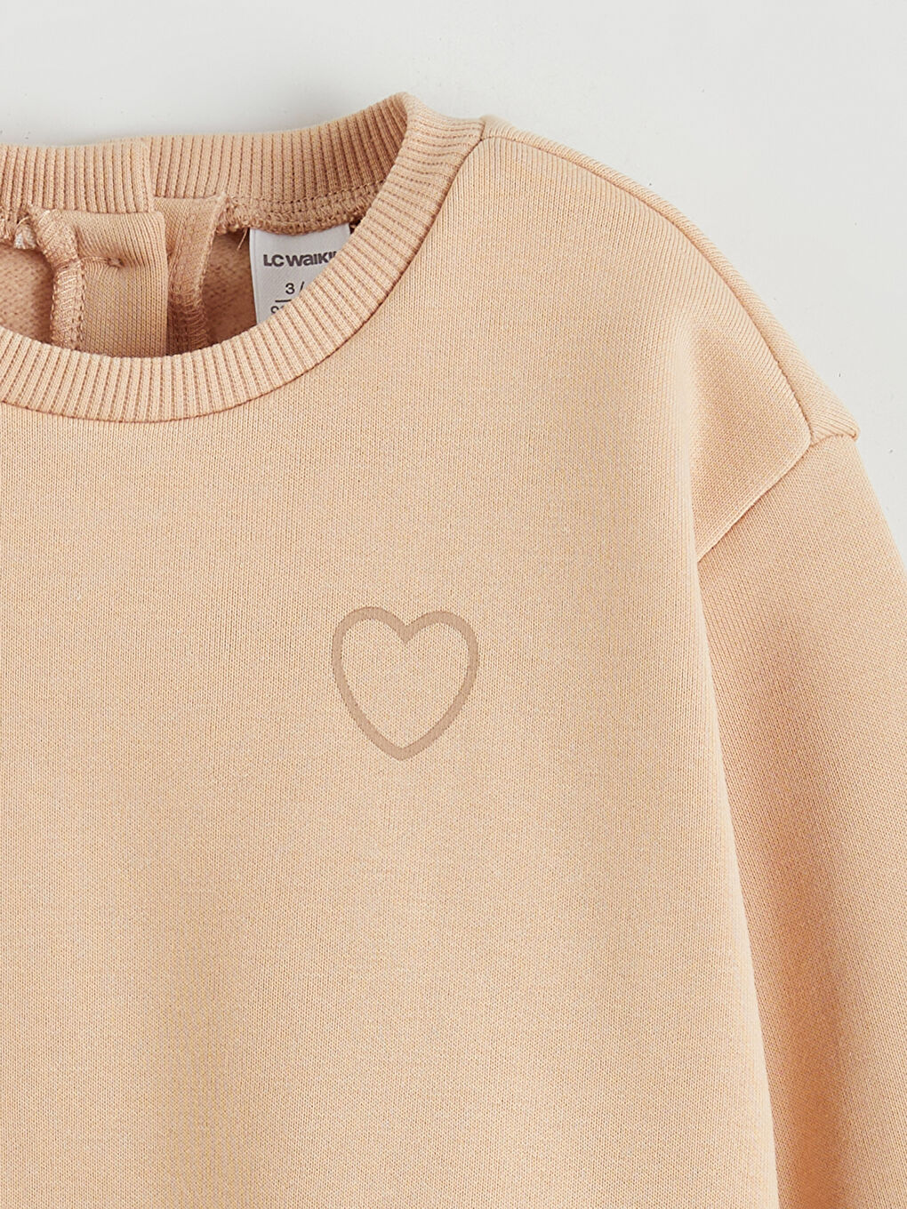 Bej Bisiklet Yaka Çiçekli Kız Çocuk Kalın Sweatshirt-1