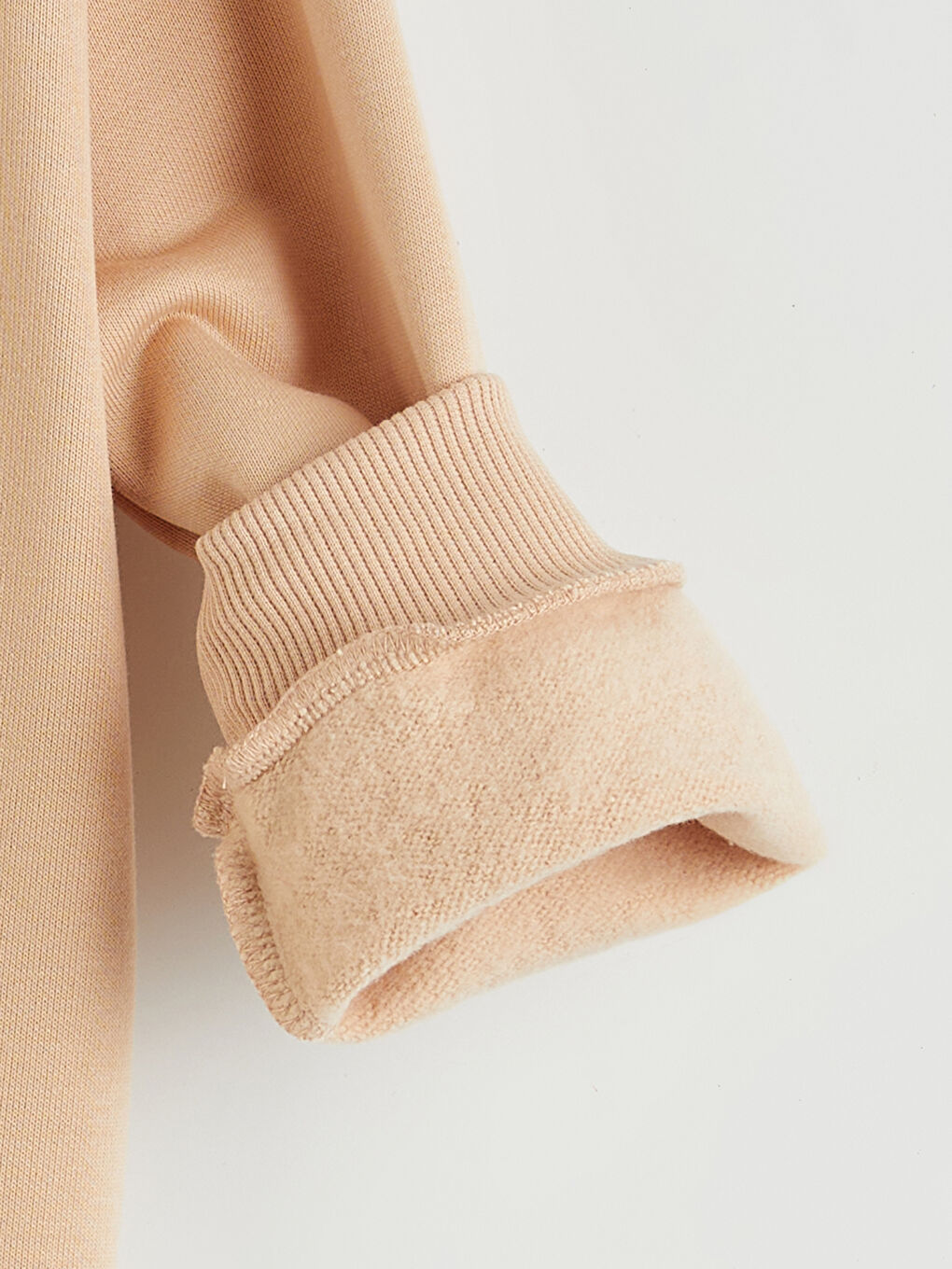 Bej Bisiklet Yaka Çiçekli Kız Çocuk Kalın Sweatshirt-2