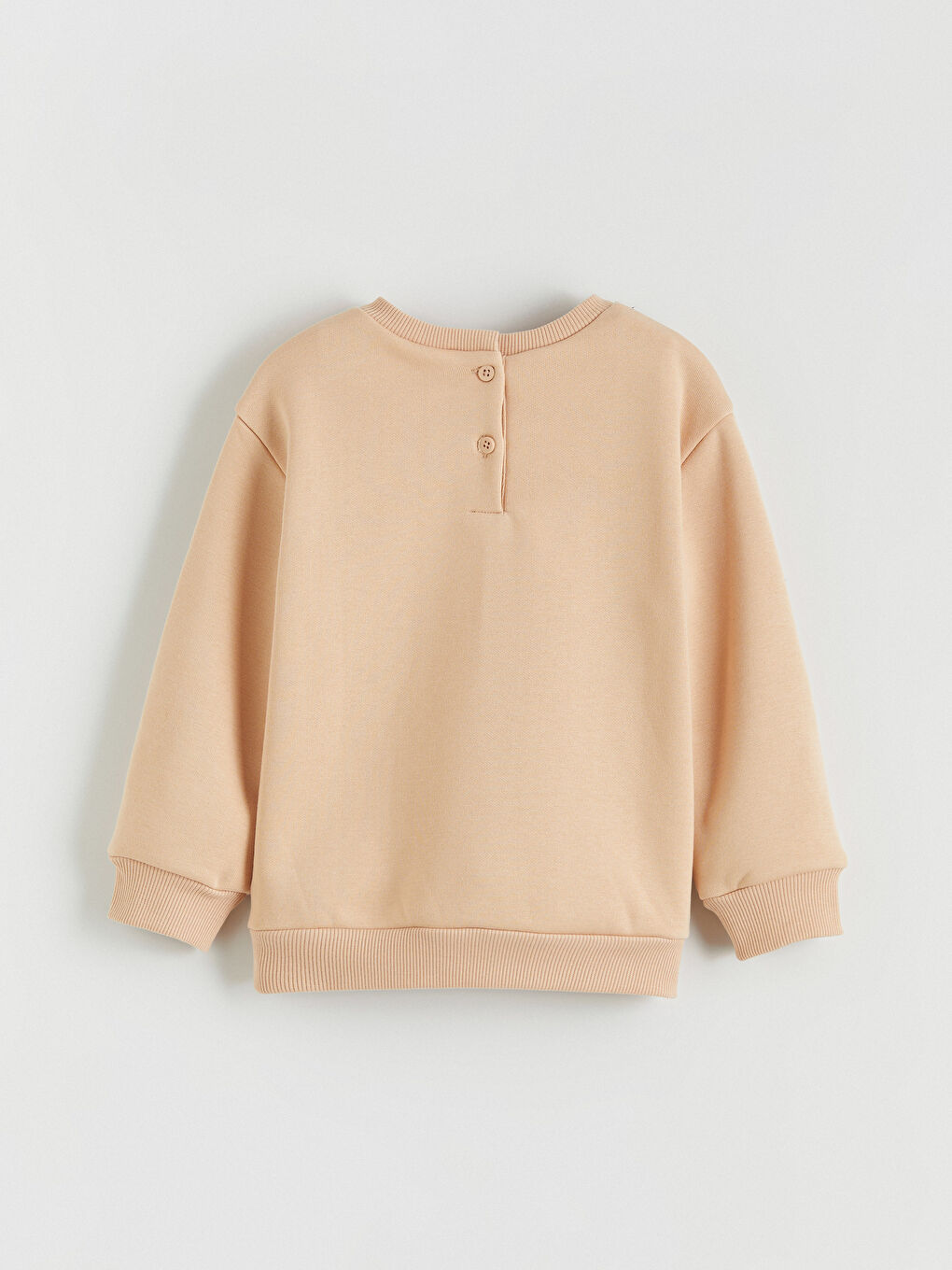 Bej Bisiklet Yaka Çiçekli Kız Çocuk Kalın Sweatshirt-3