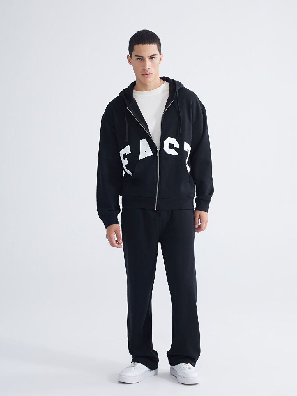 Siyah Kapüşonlu Erkek Fermuarlı Sweatshirt-1