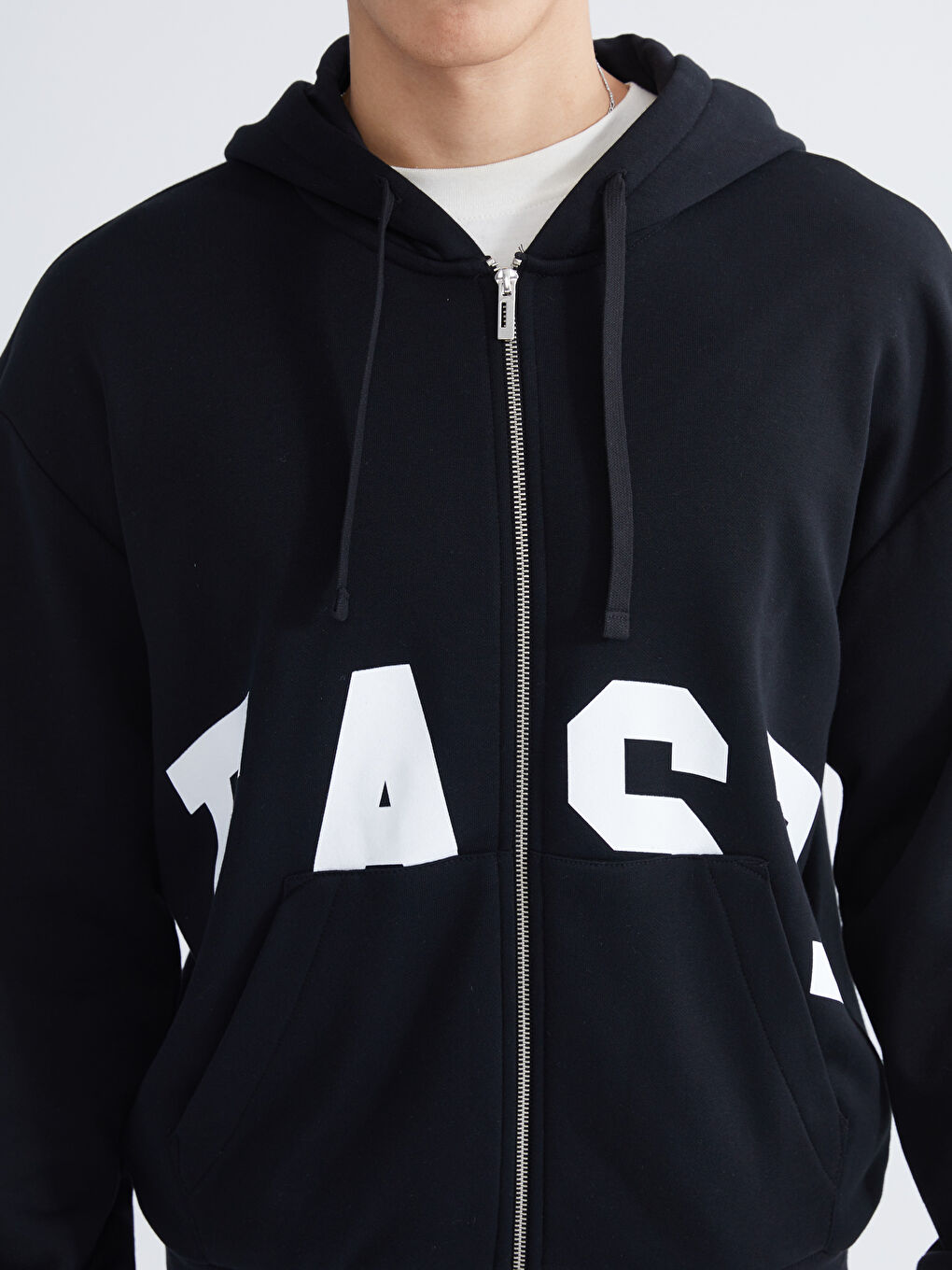 Siyah Kapüşonlu Erkek Fermuarlı Sweatshirt-2