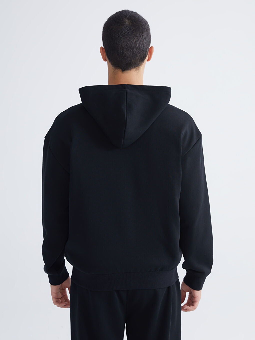 Siyah Kapüşonlu Erkek Fermuarlı Sweatshirt-3