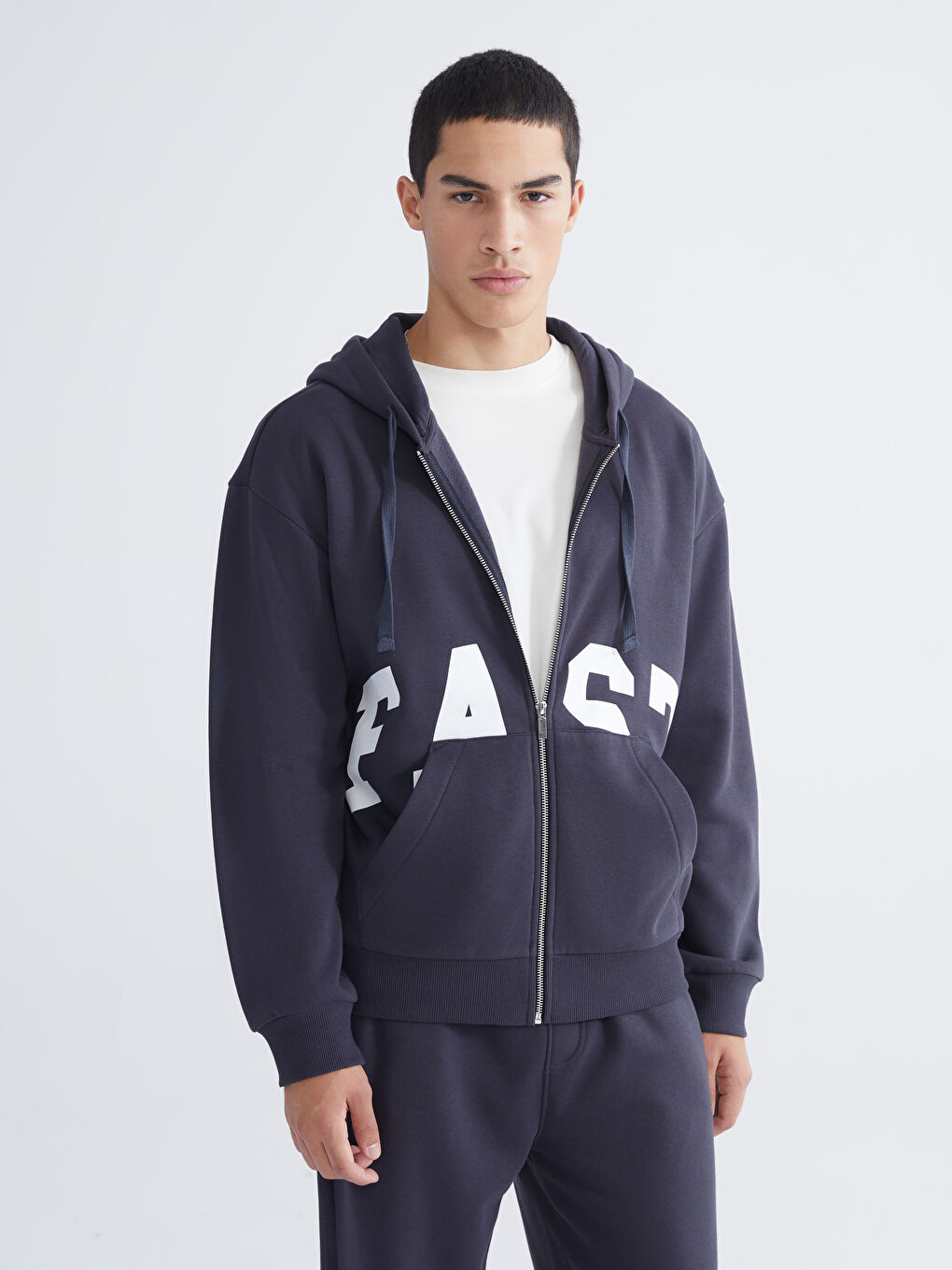 Antrasit Kapüşonlu Erkek Fermuarlı Sweatshirt