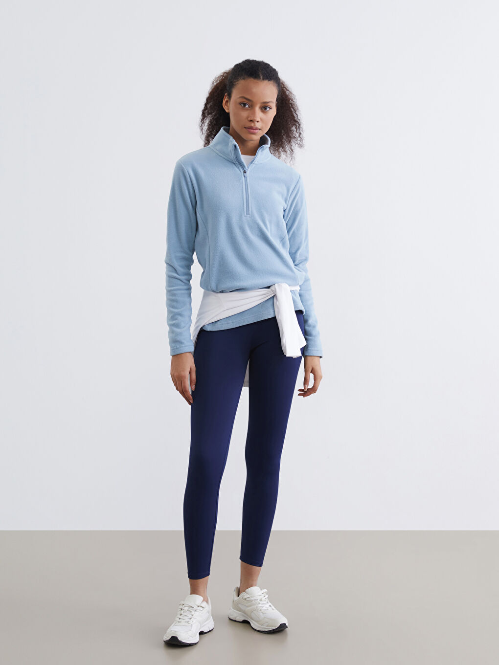 Mavi Dik Yaka Kadın Polar Sweatshirt	-1