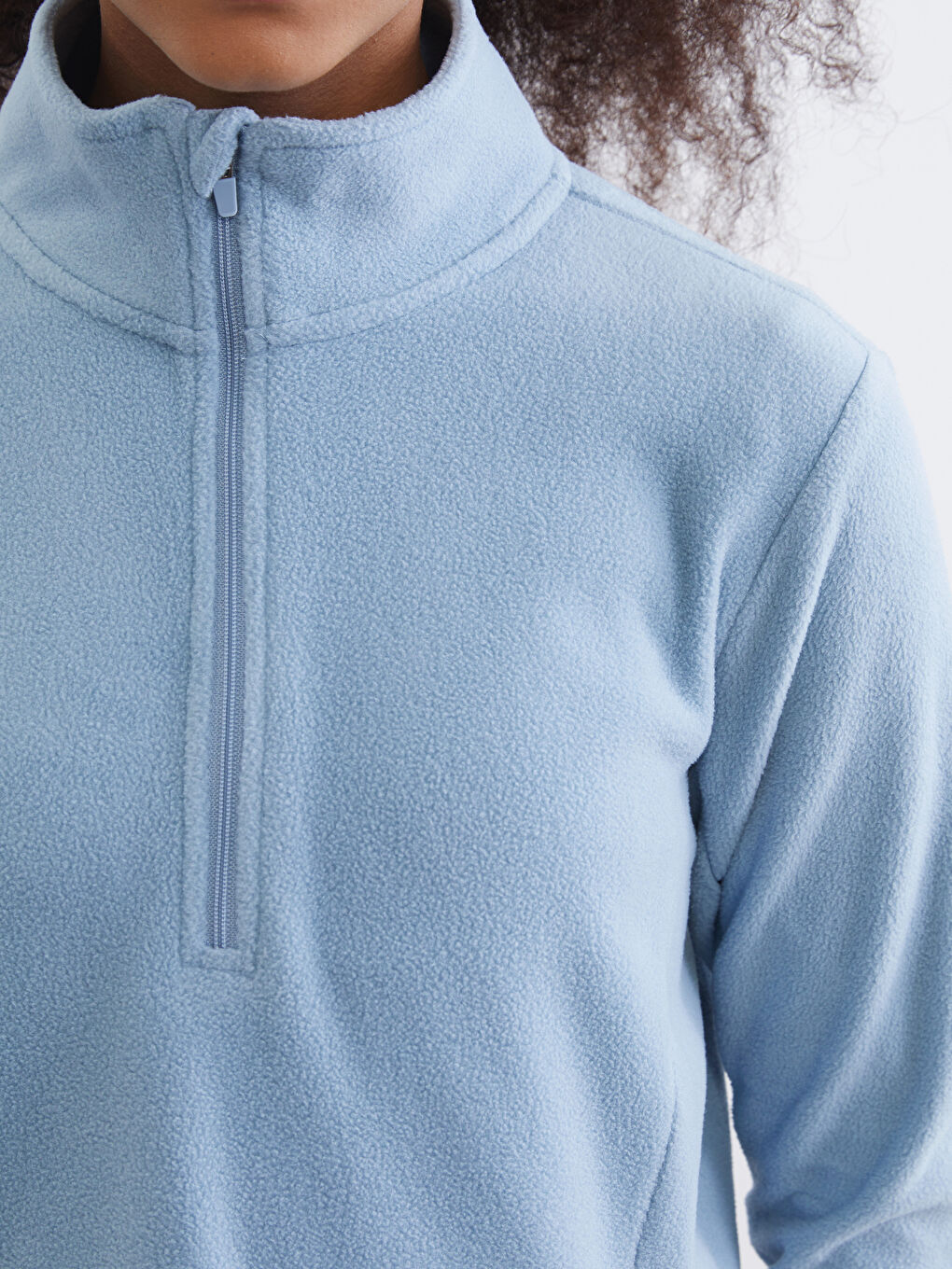 Mavi Dik Yaka Kadın Polar Sweatshirt	-2