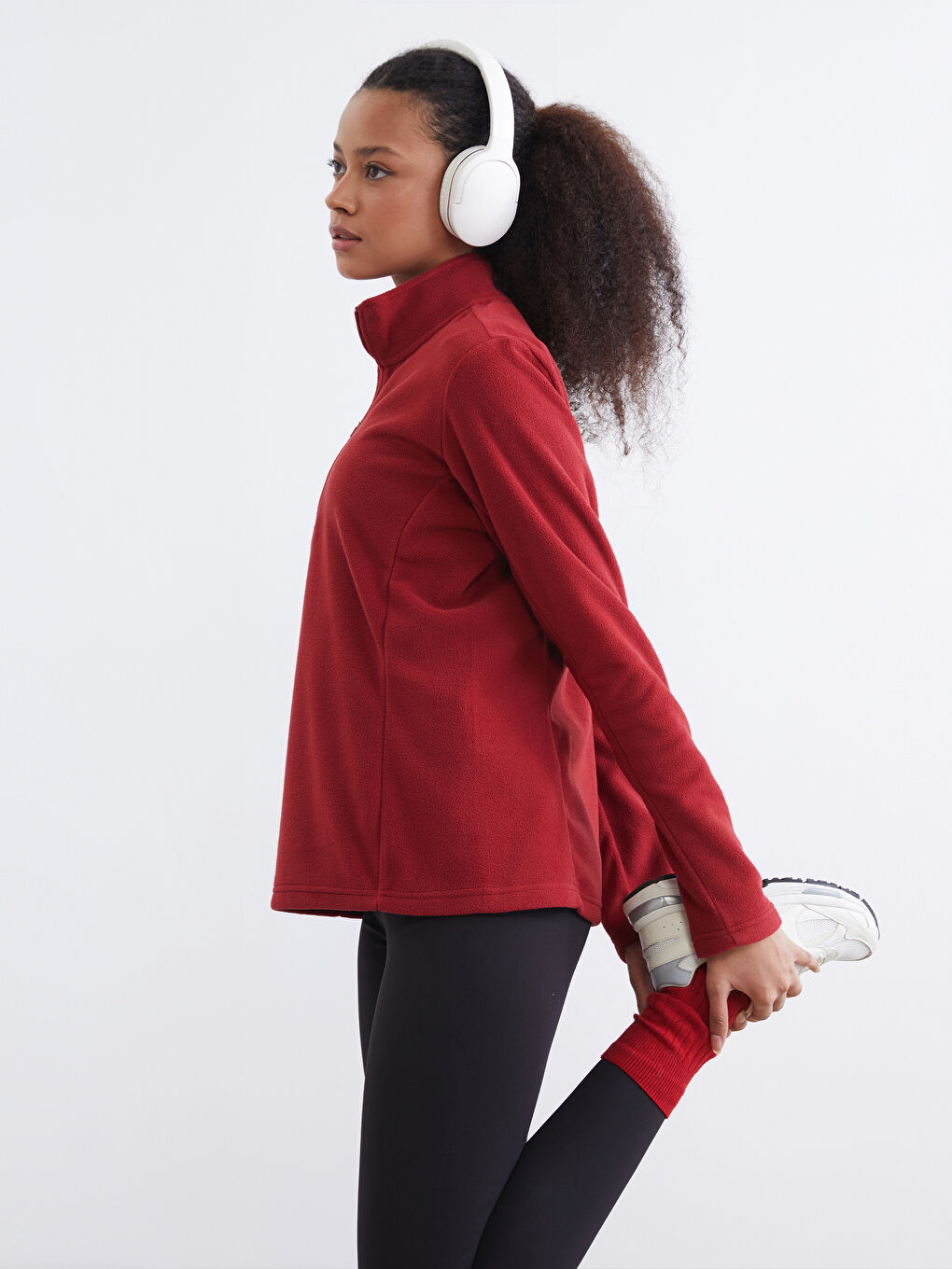 Kırmızı Dik Yaka Kadın Polar Sweatshirt	