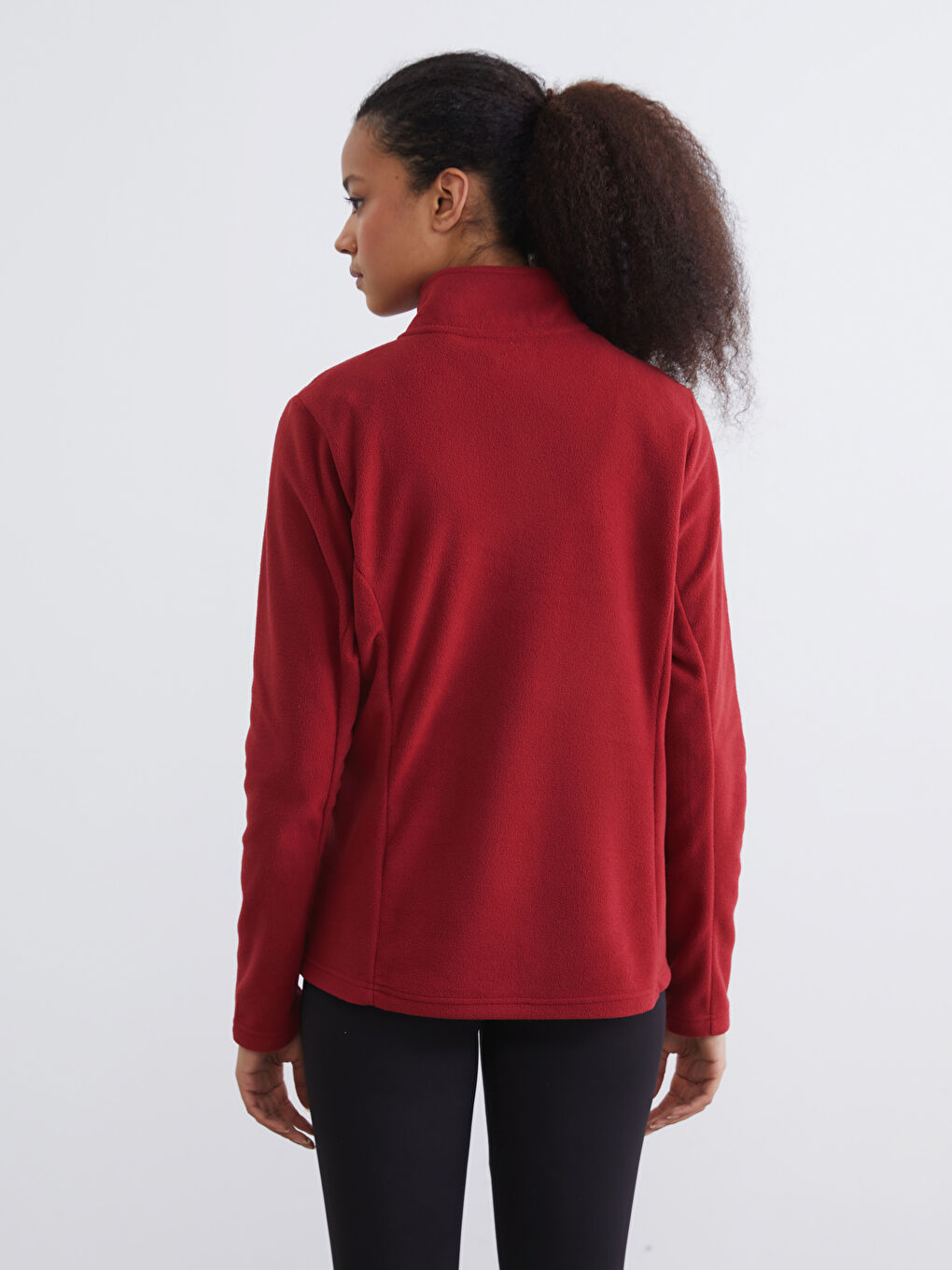 Kırmızı Dik Yaka Kadın Polar Sweatshirt	-3