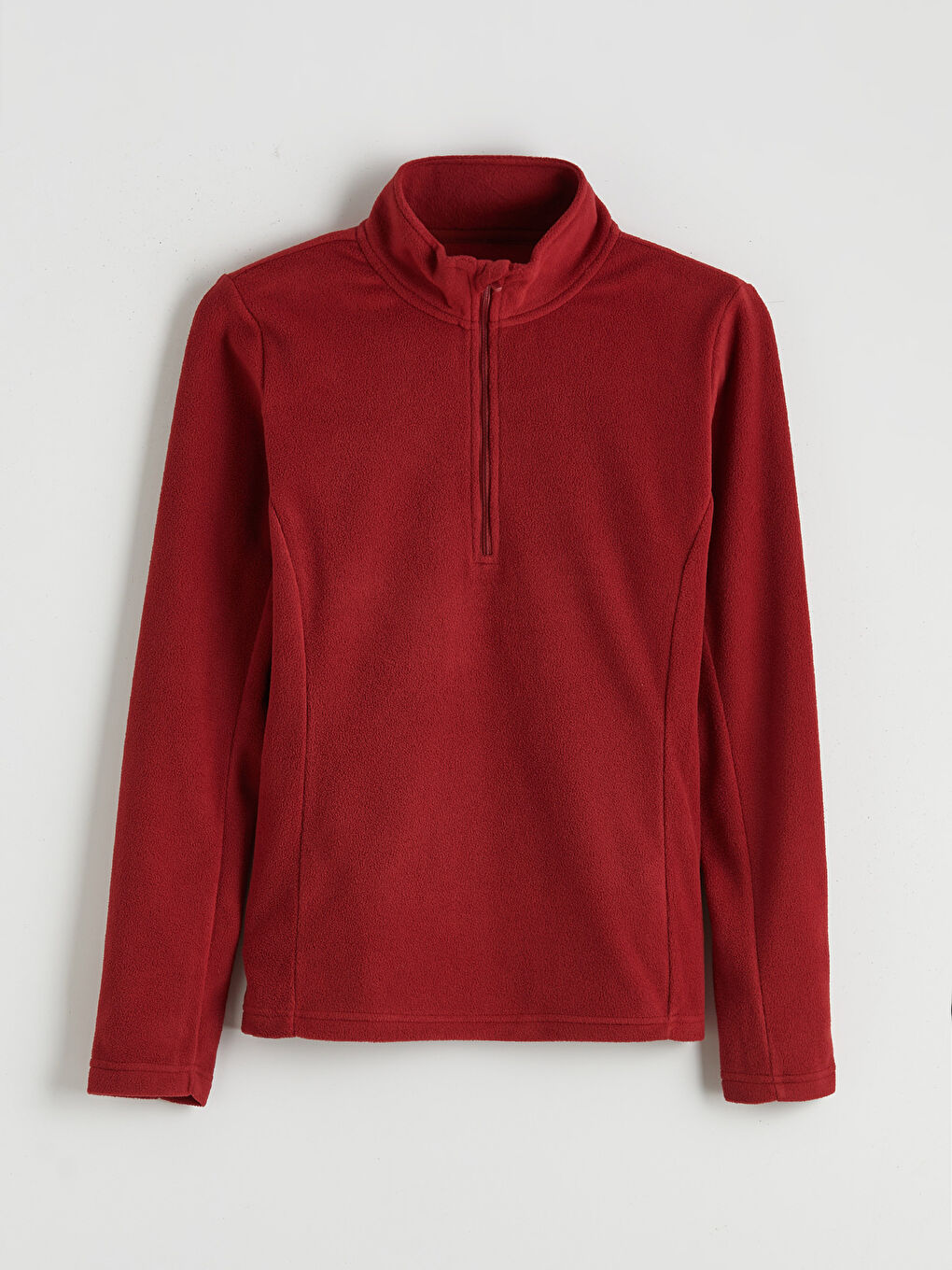 Kırmızı Dik Yaka Kadın Polar Sweatshirt	-4