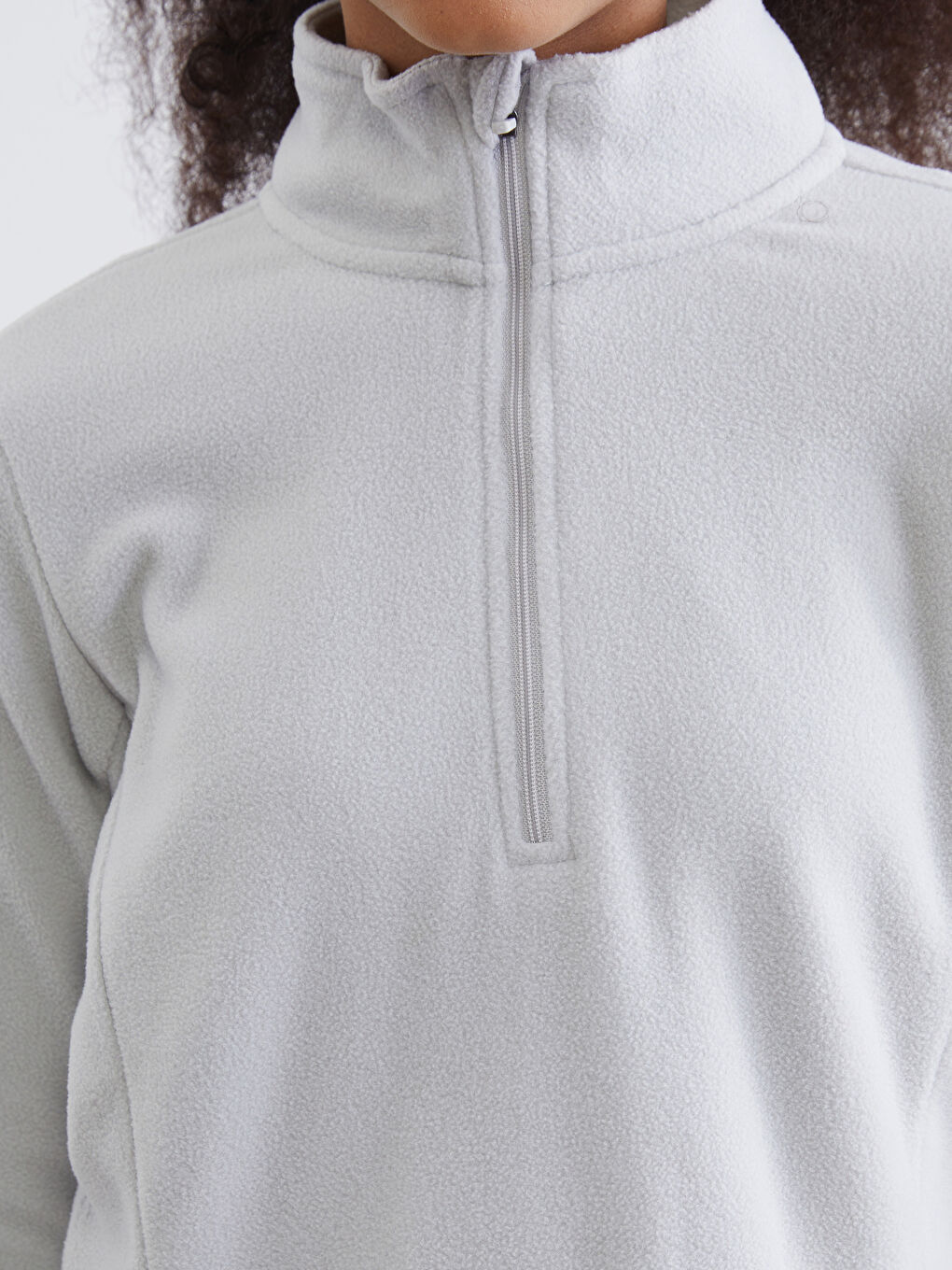 Gri Dik Yaka Kadın Polar Sweatshirt	-2