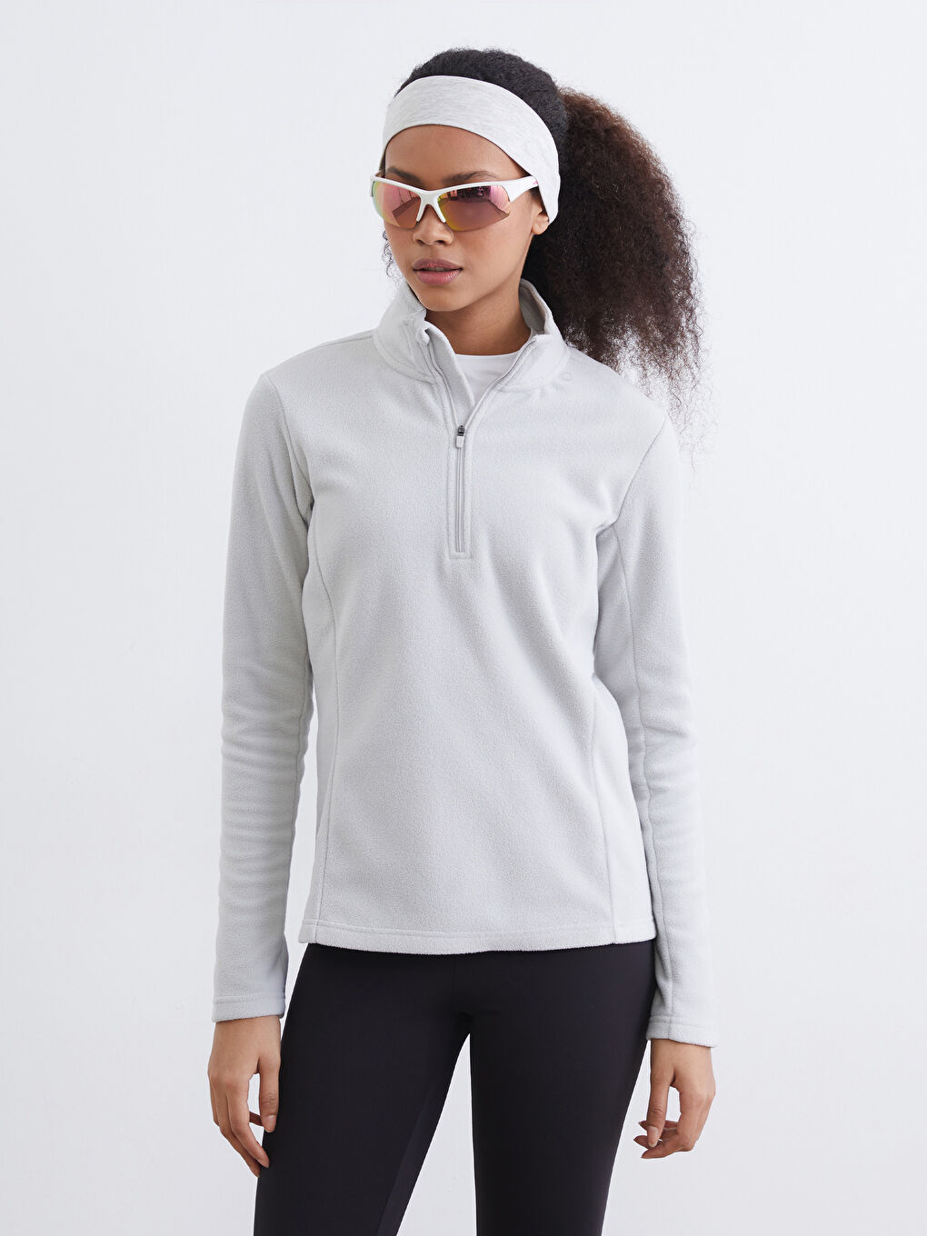 Gri Dik Yaka Kadın Polar Sweatshirt	-3