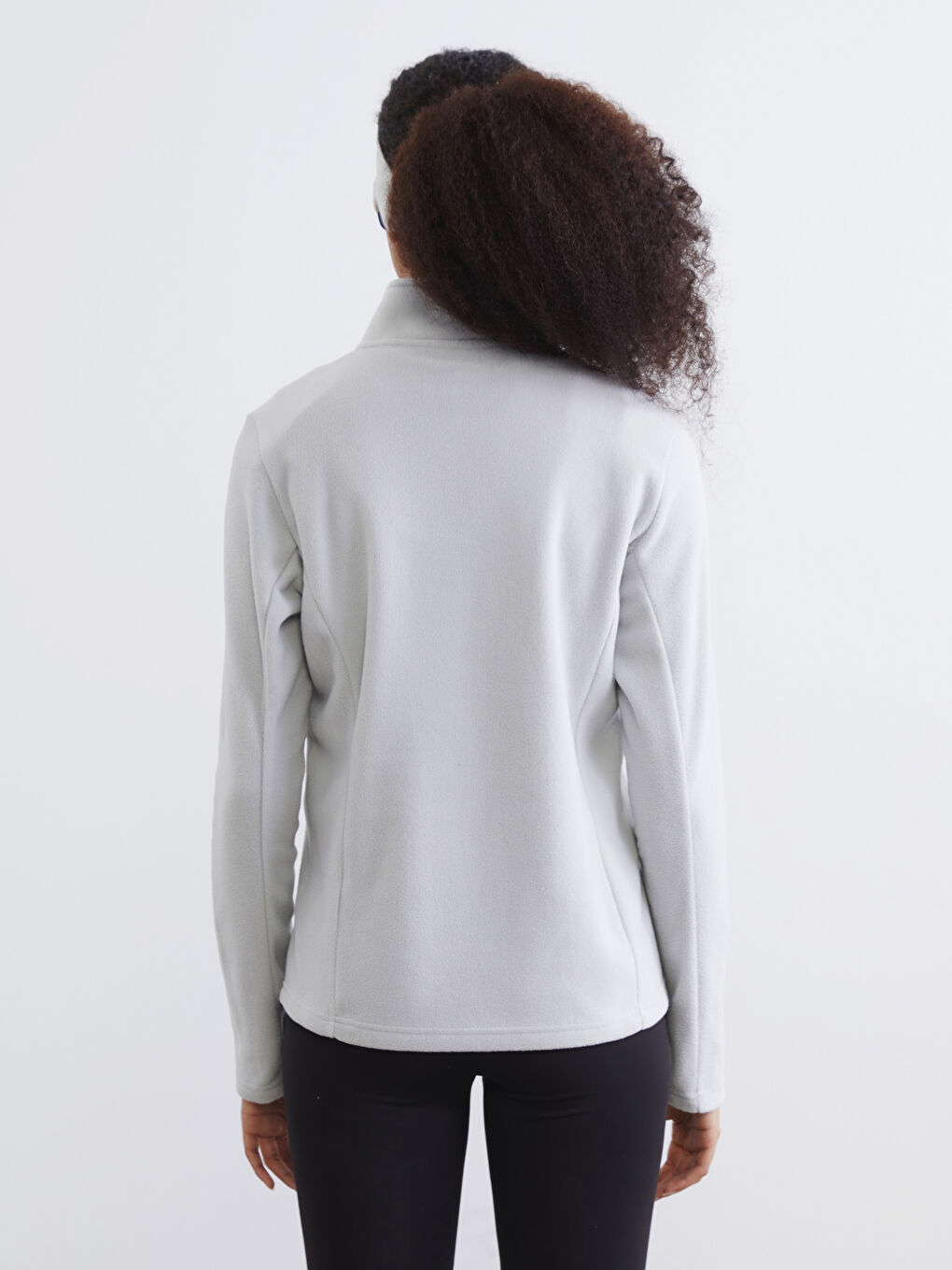 Gri Dik Yaka Kadın Polar Sweatshirt	-4