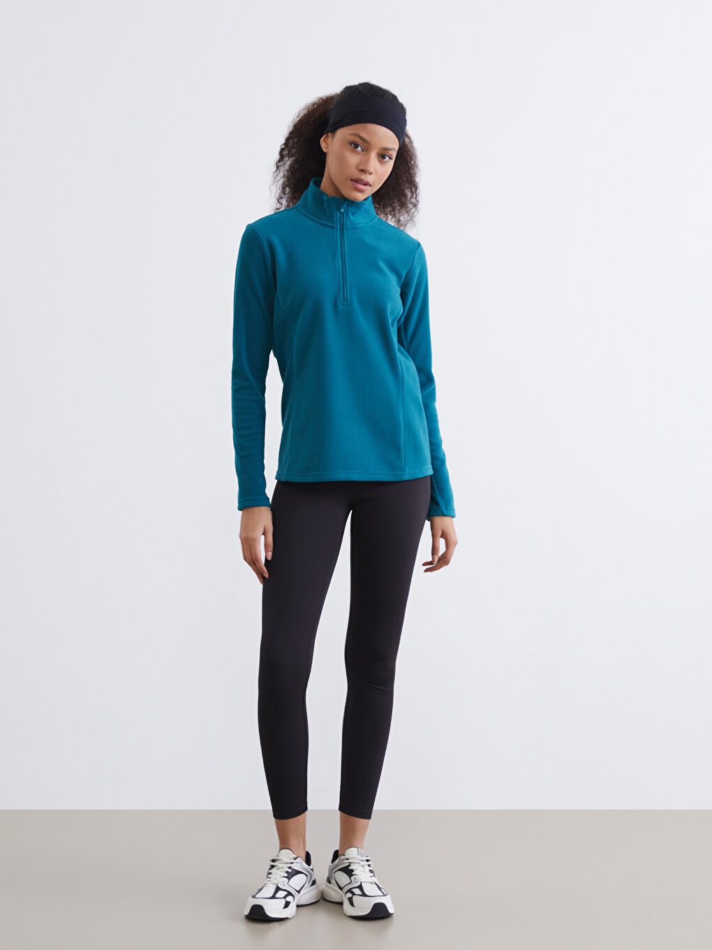 Petrol Dik Yaka Kadın Polar Sweatshirt	-1