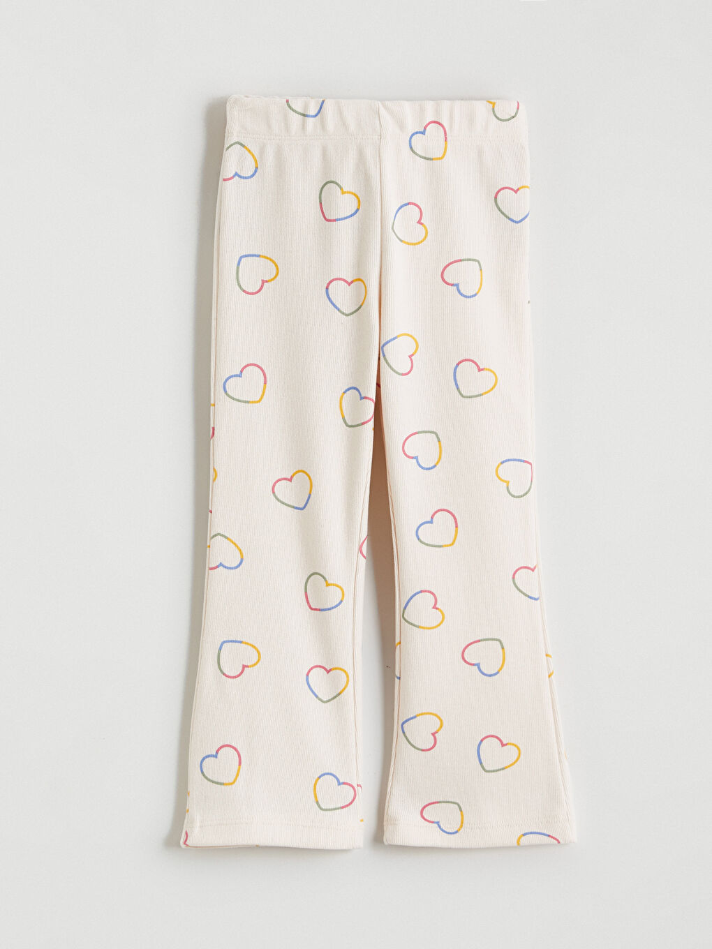 Ekru Beli Lastikli Baskılı Kız Çocuk Tayt Pantolon-2