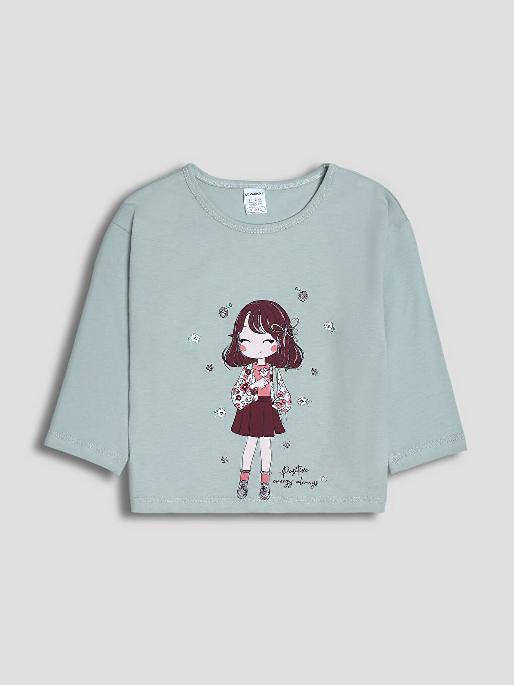 تيشيرت للبنات بياقة دائرية مطبوع