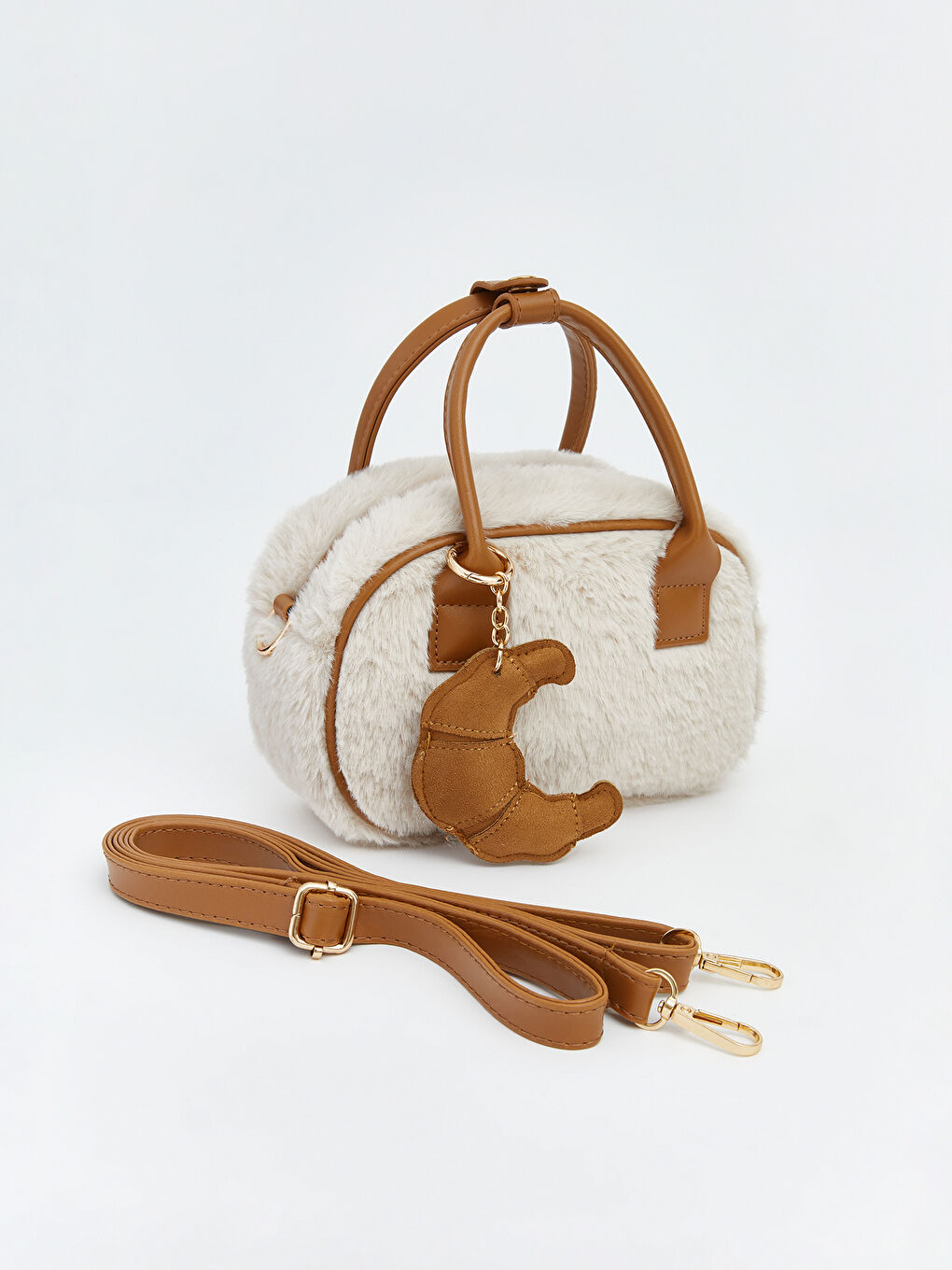 Ekru Kadın Pelüş El Çantası-1