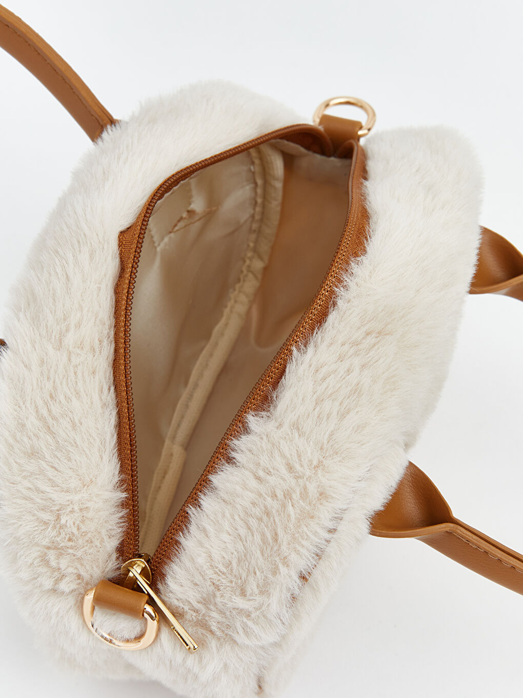 Ekru Kadın Pelüş El Çantası-2