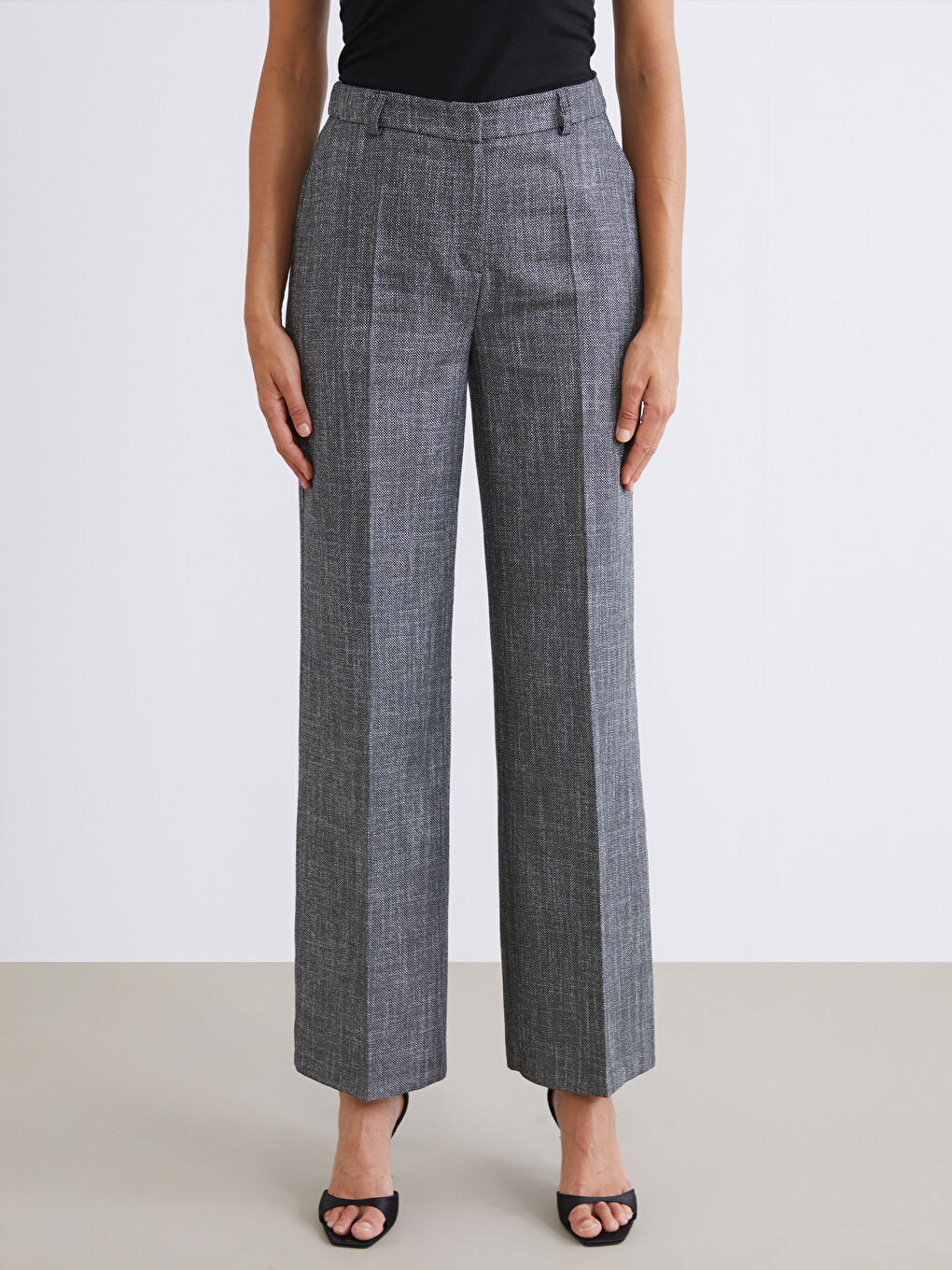 Gri Loose Fit Geniş Paça Kadın Pantolon-1