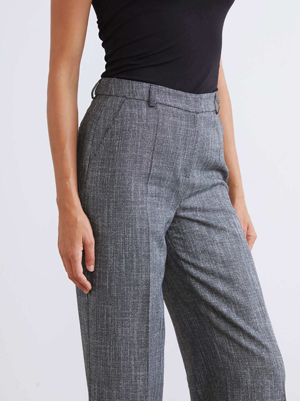 Gri Loose Fit Geniş Paça Kadın Pantolon-3