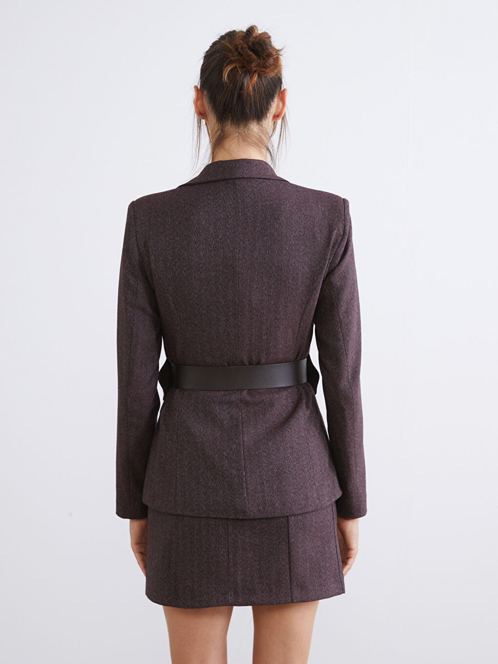 Bordo Beli Kemerli Kadın Blazer Ceket-3