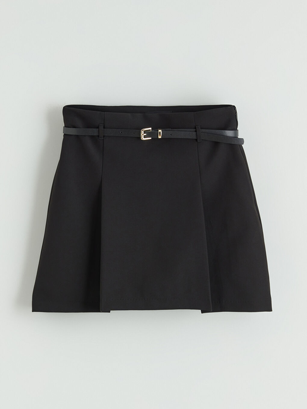 Siyah Beli Kemerli Ekose Mini Şortlu Etek-4