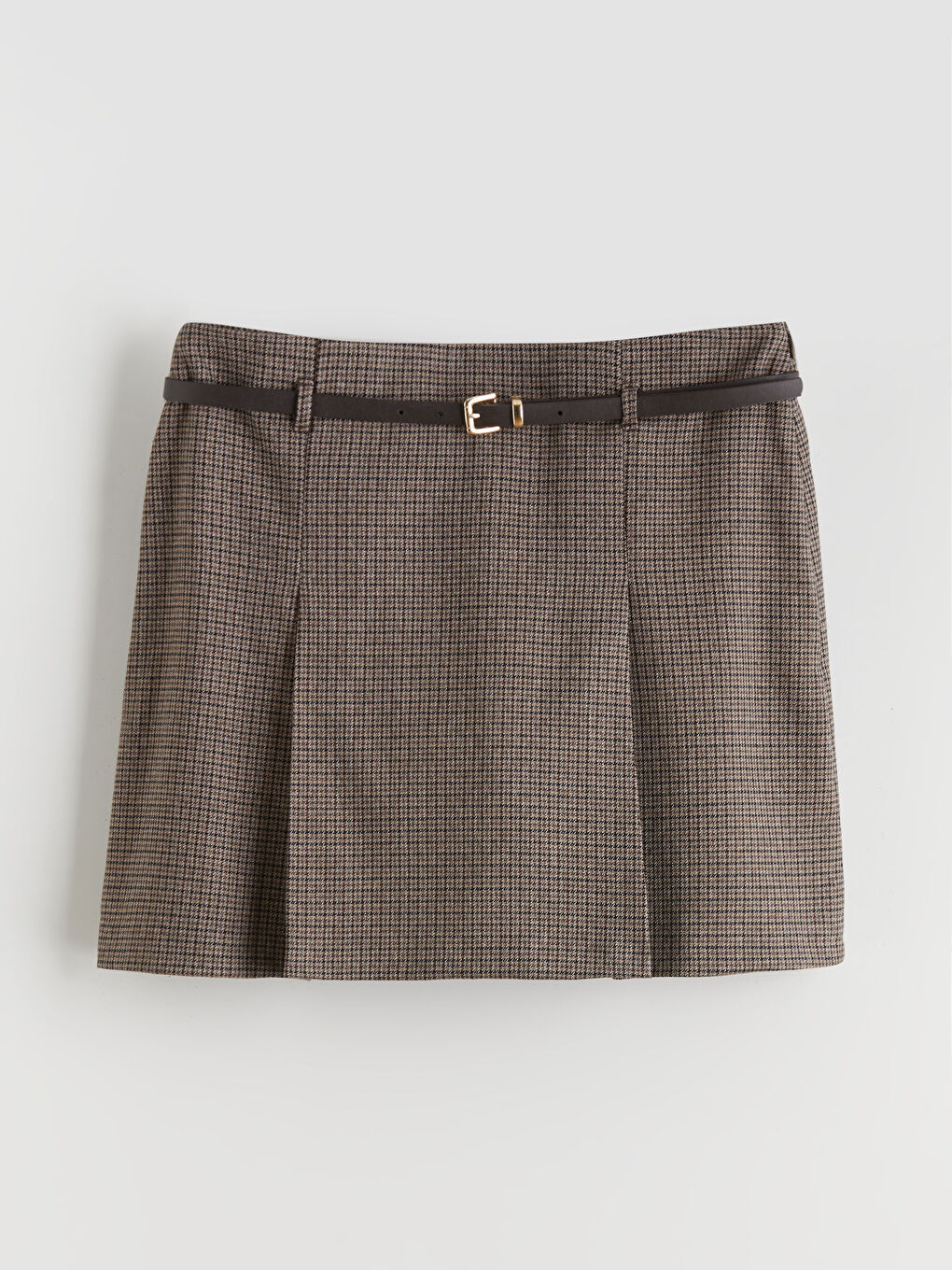 Belted Plaid Pleated Mini Skirt-4