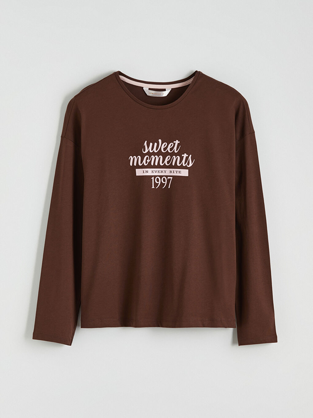 Kahverengi Bisiklet Yaka Baskılı Kadın Pijama Üstü