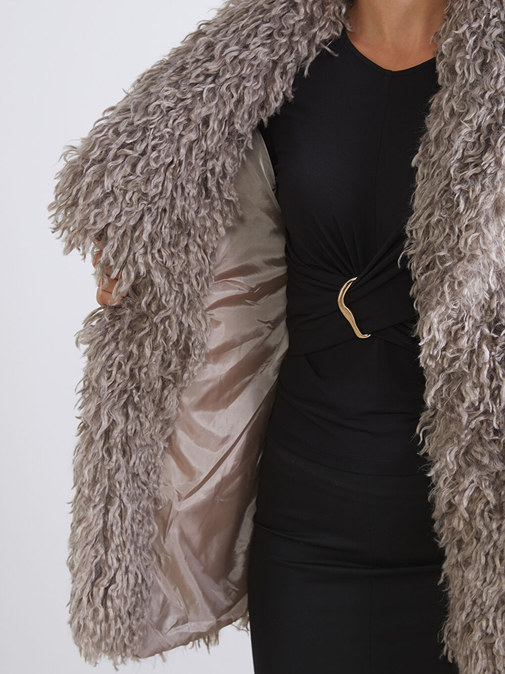 Kahverengi Bisiklet Yaka Kadın Kürk Mont-2