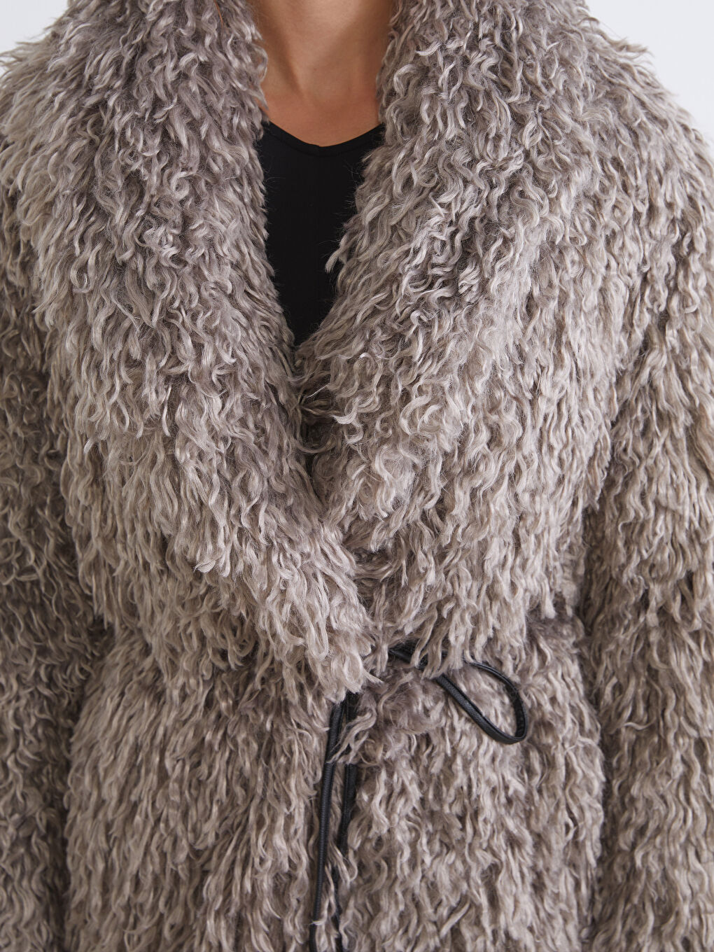 Kahverengi Bisiklet Yaka Kadın Kürk Mont-3