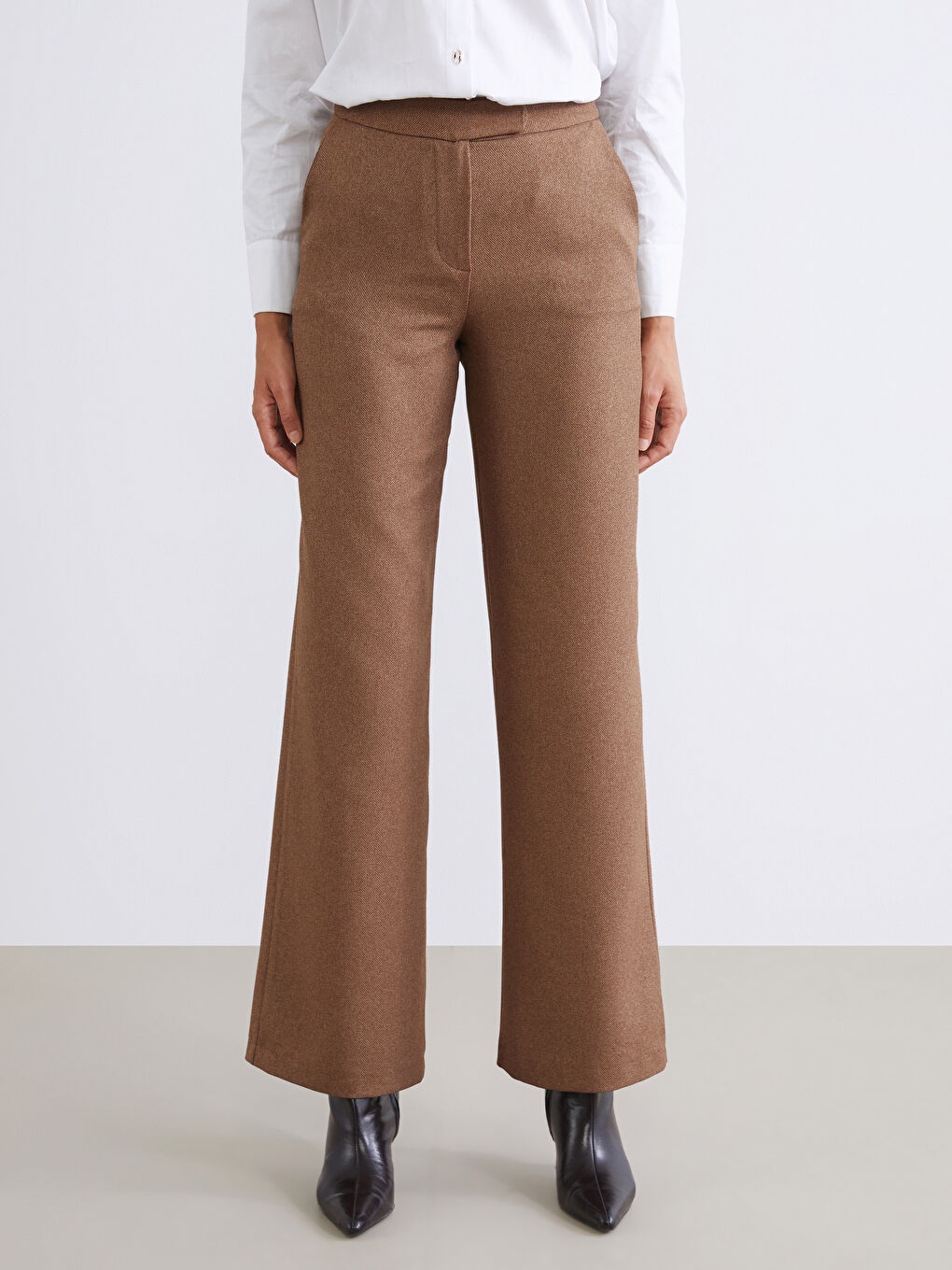 Kahverengi Loose Fit Geniş Paça Kadın Pantolon-1