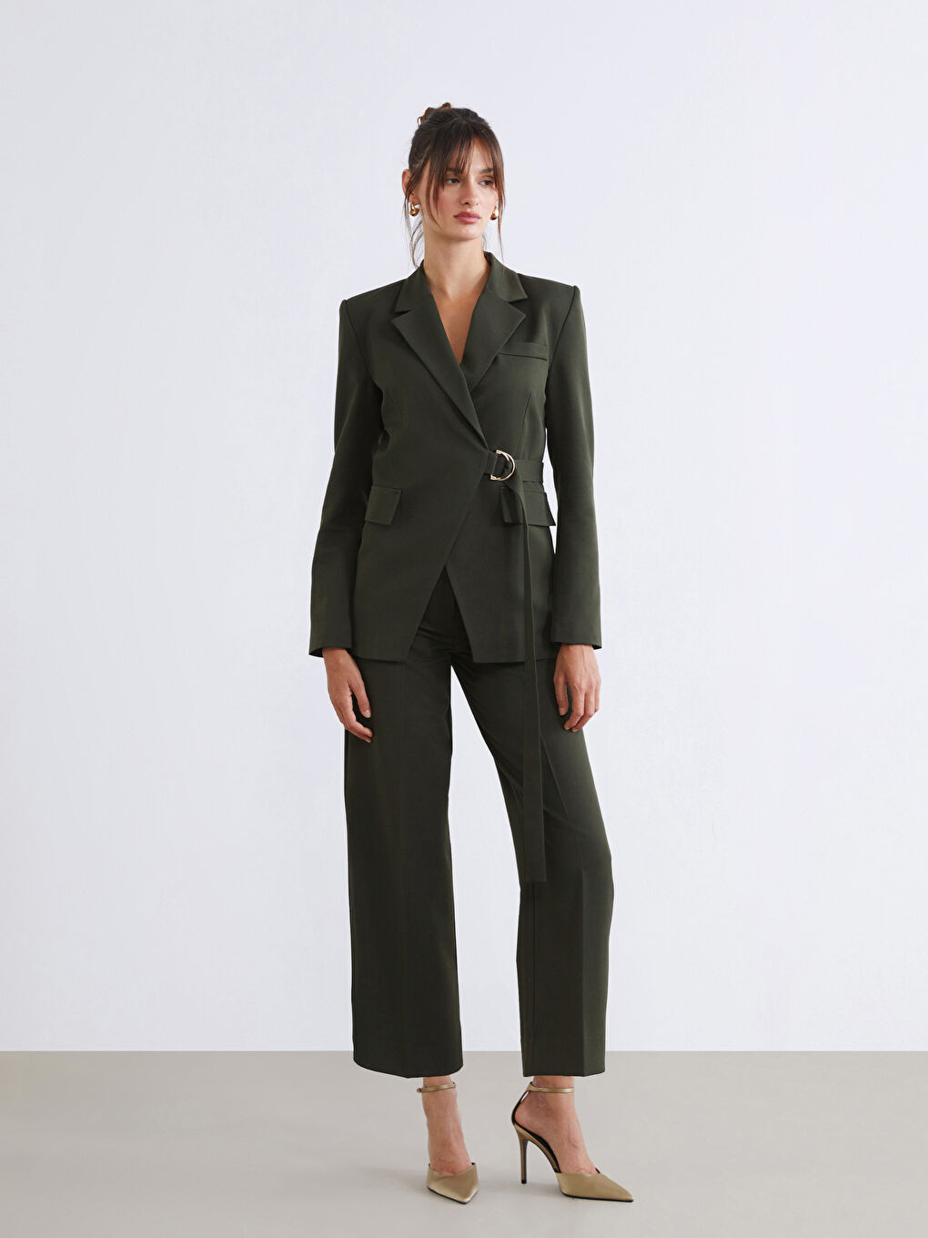 Haki Kruvaze Yaka Kadın Blazer Ceket-1